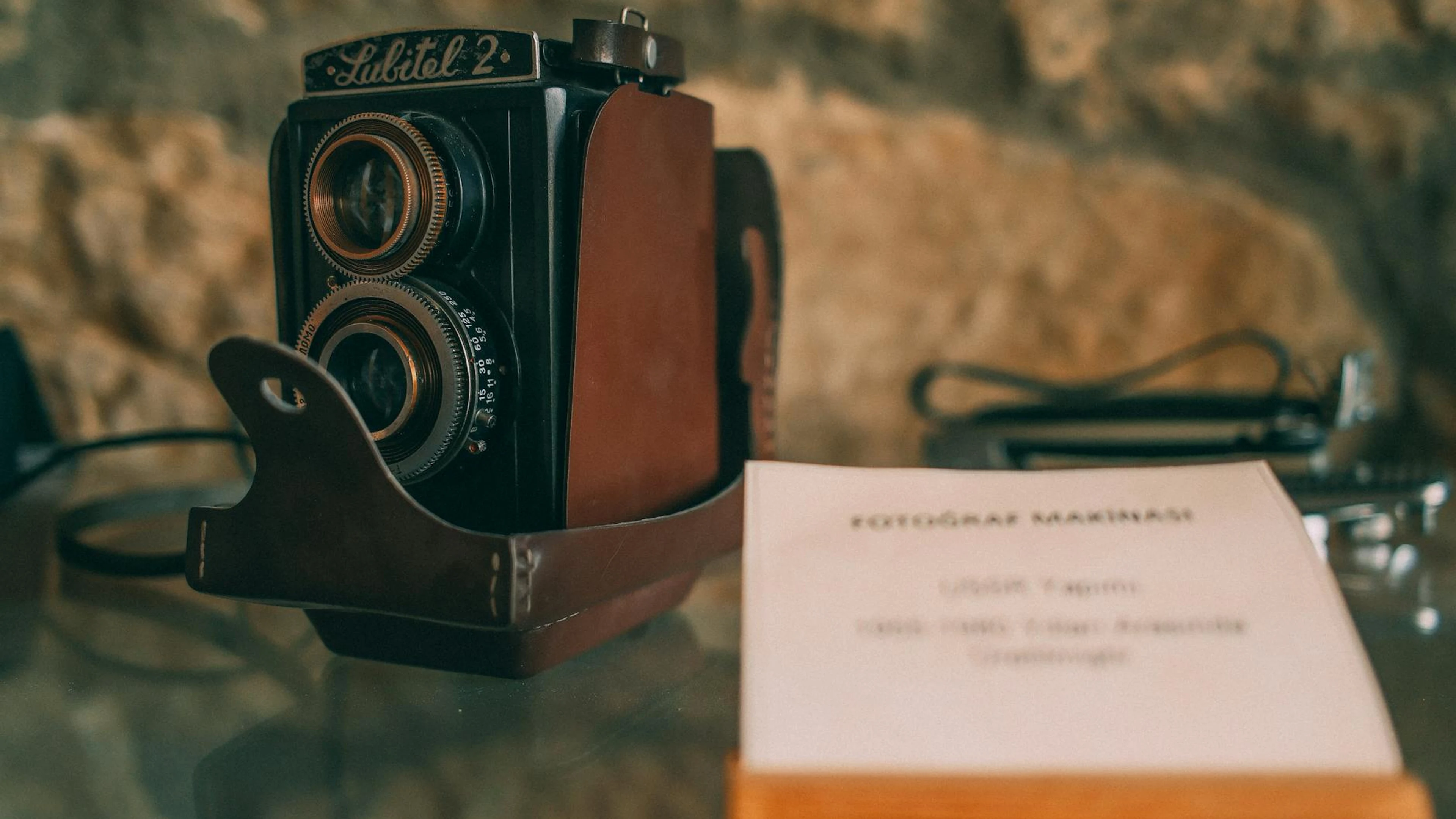 Classic Lubitel 2 twin-lens reflex camera on display, capturing vintage aestheti - free 4K Ultra HD aesthetic wallpaper for desktop
