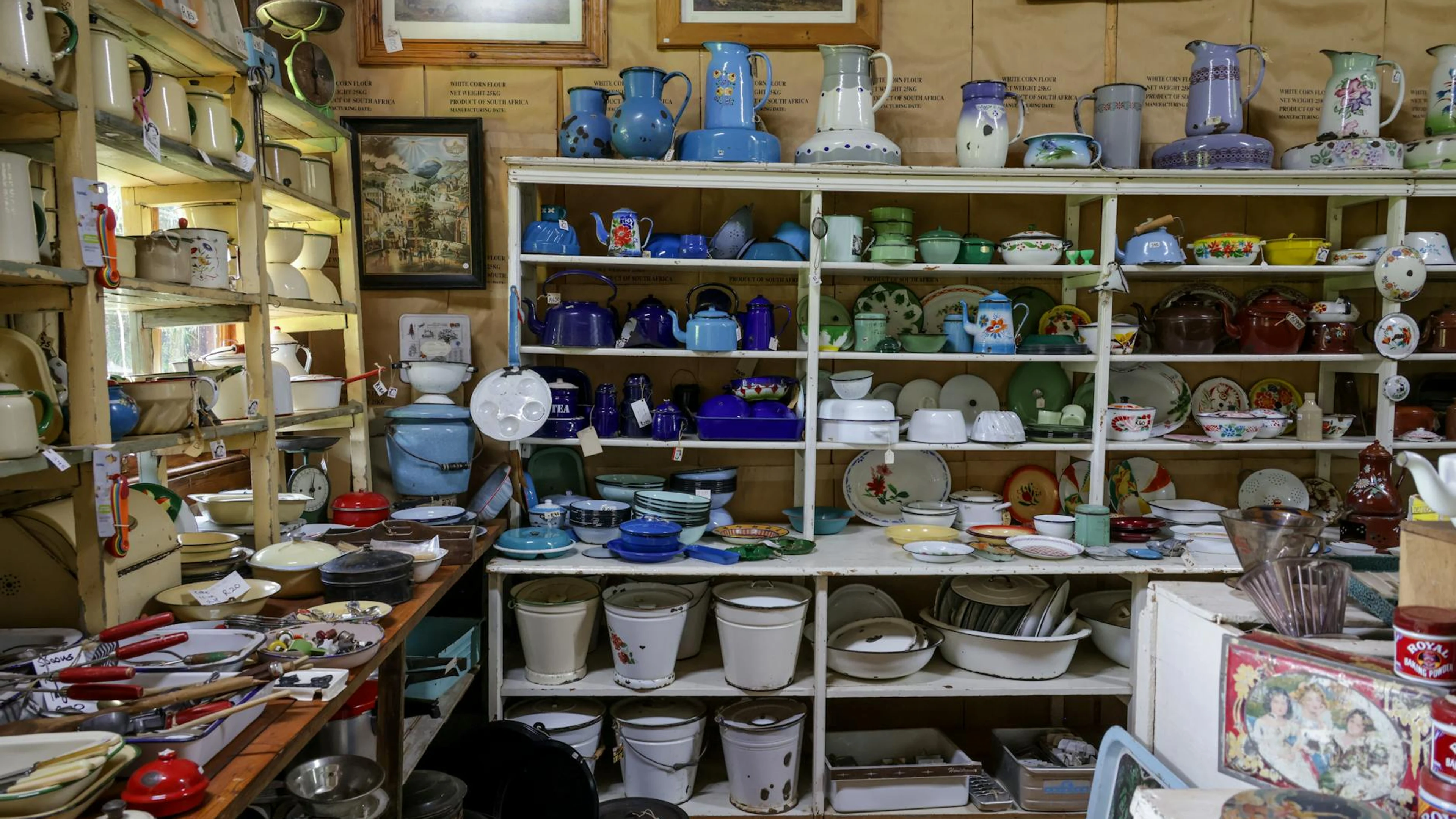 Explore a charming collection of vintage kitchenware in a cozy antique shop. - free 4K Ultra HD aesthetic wallpaper for desktop