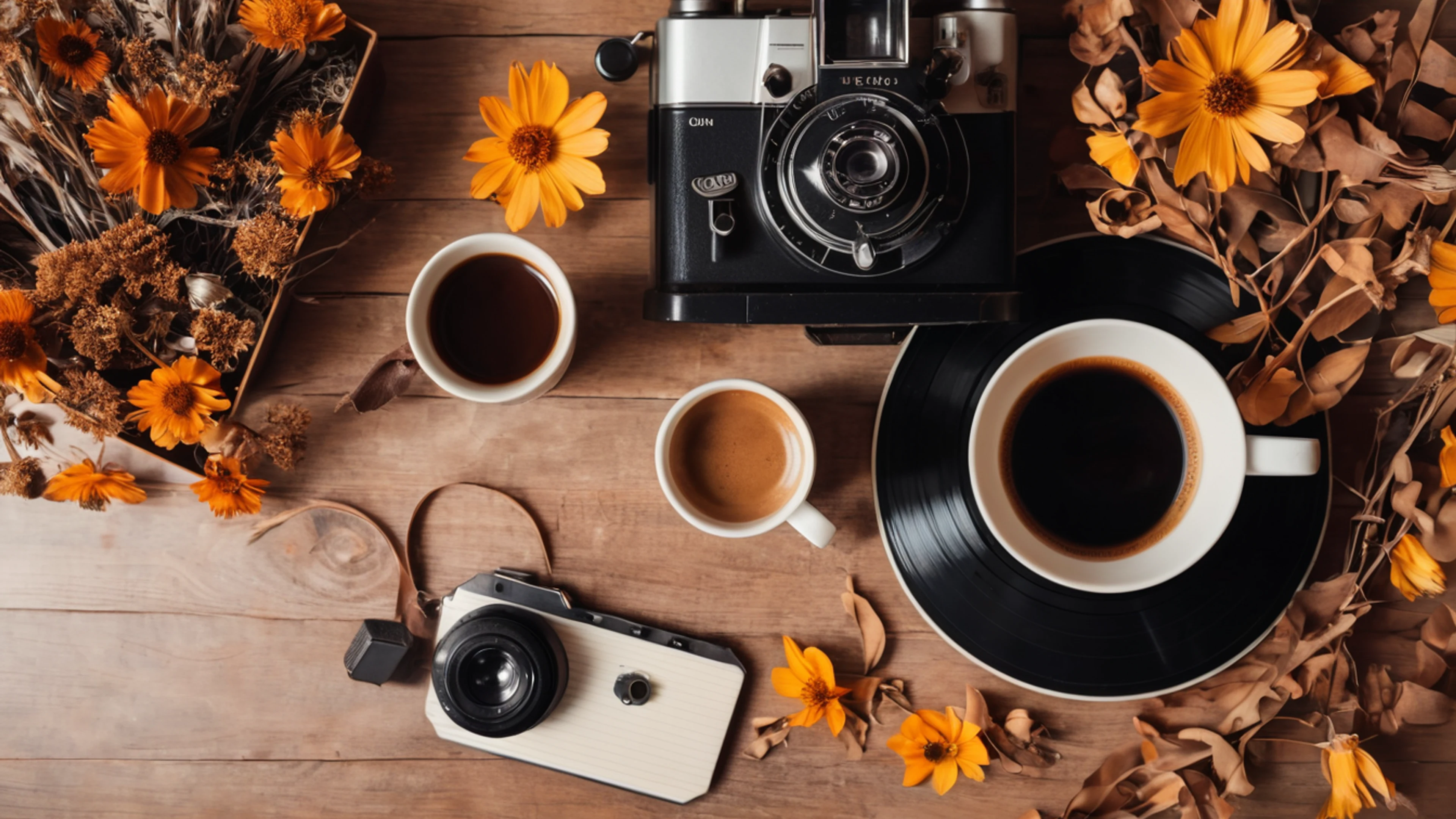 Retro Vinyl and Coffee - free 4K Ultra HD aesthetic wallpaper for desktop
