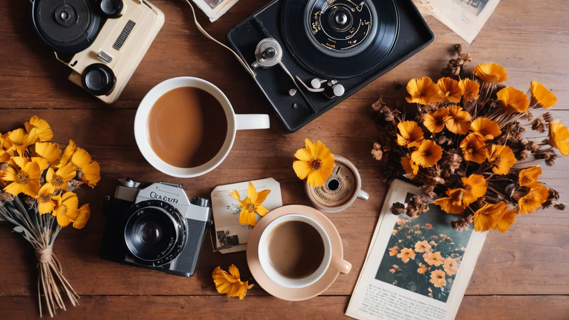 Retro Vinyl and Coffee - free hd aesthetic wallpaper for desktop