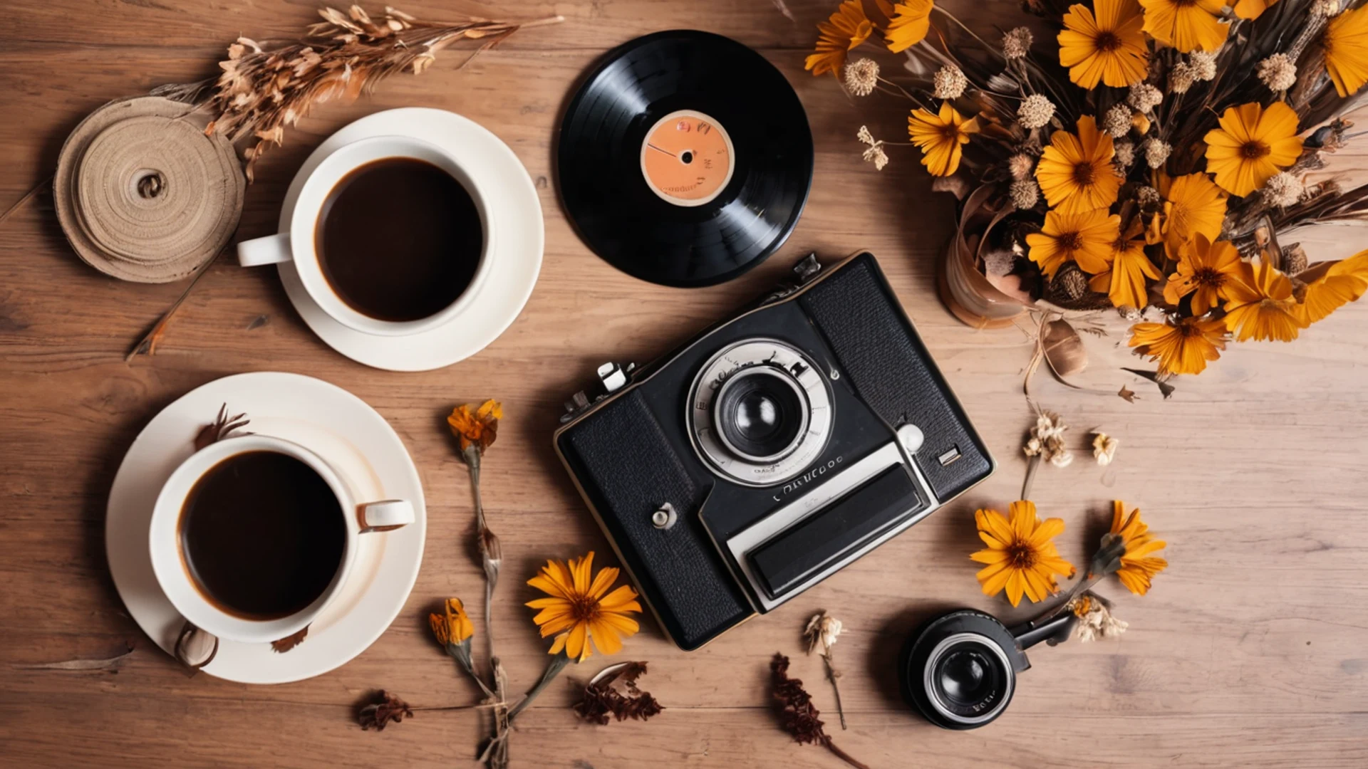 Retro Vinyl and Coffee - free hd aesthetic wallpaper for desktop
