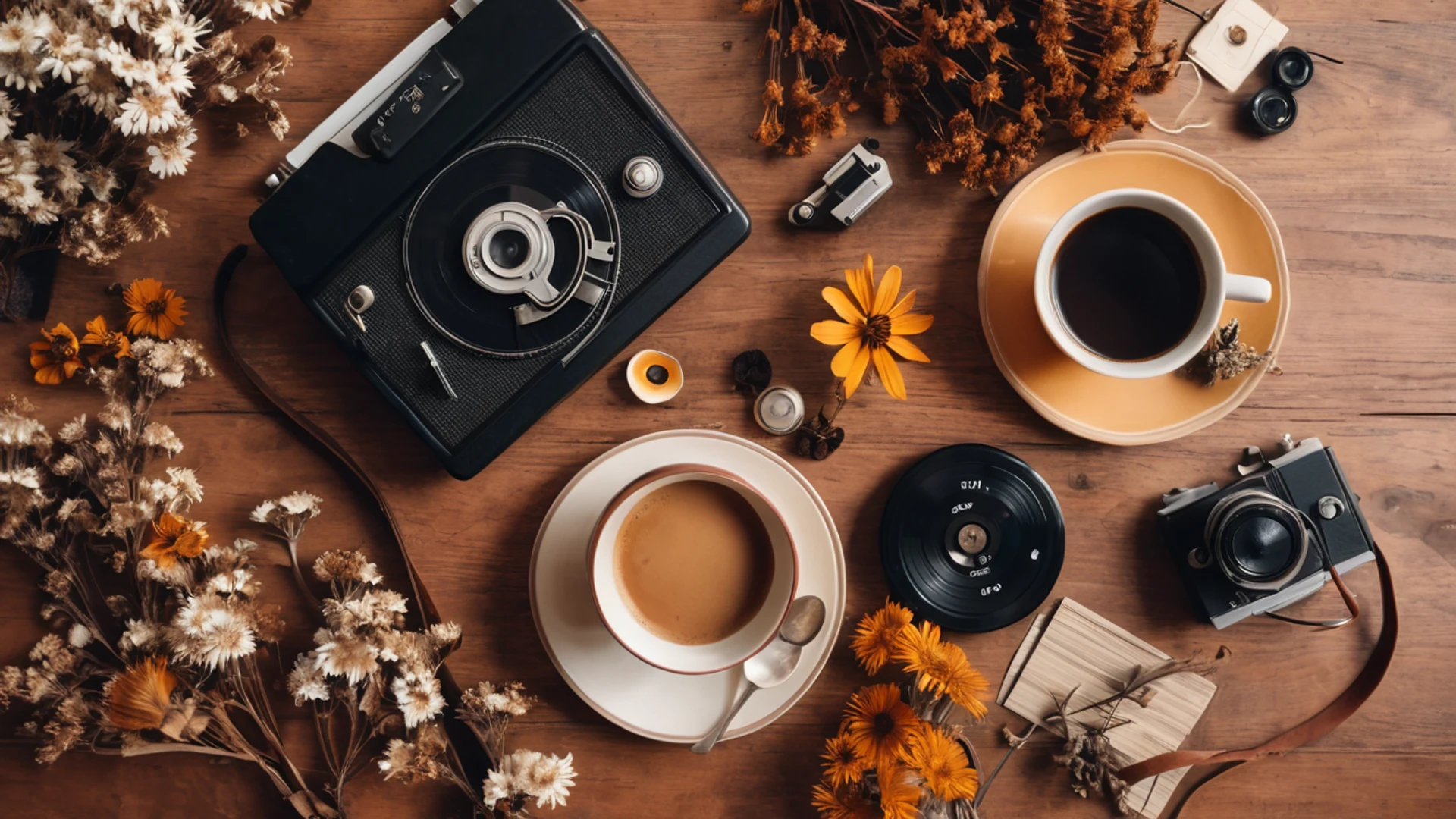 Retro Vinyl and Coffee - free hd aesthetic wallpaper for desktop
