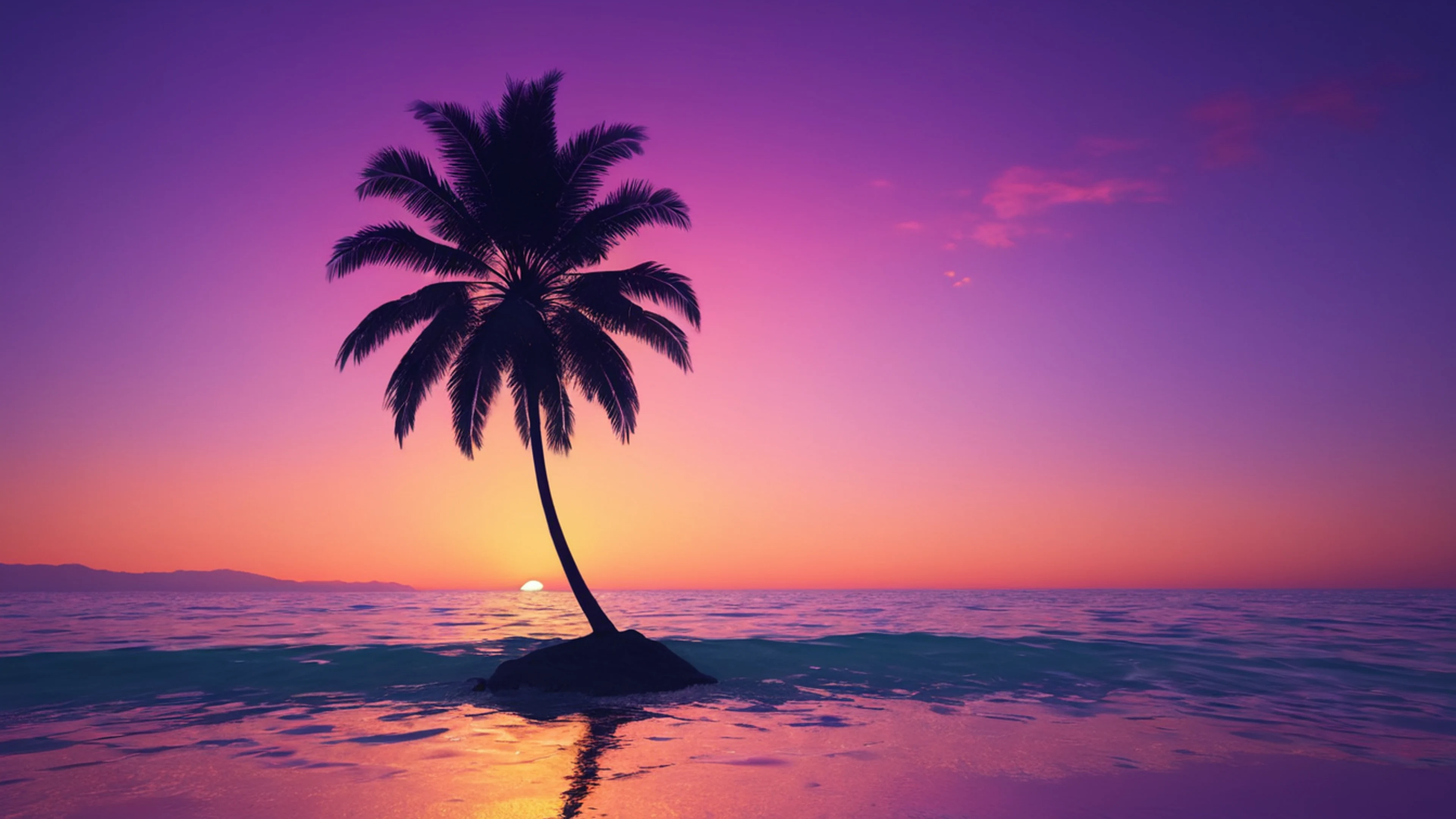 Sunset Beach Silhouette - free 4K Ultra HD aesthetic wallpaper for desktop