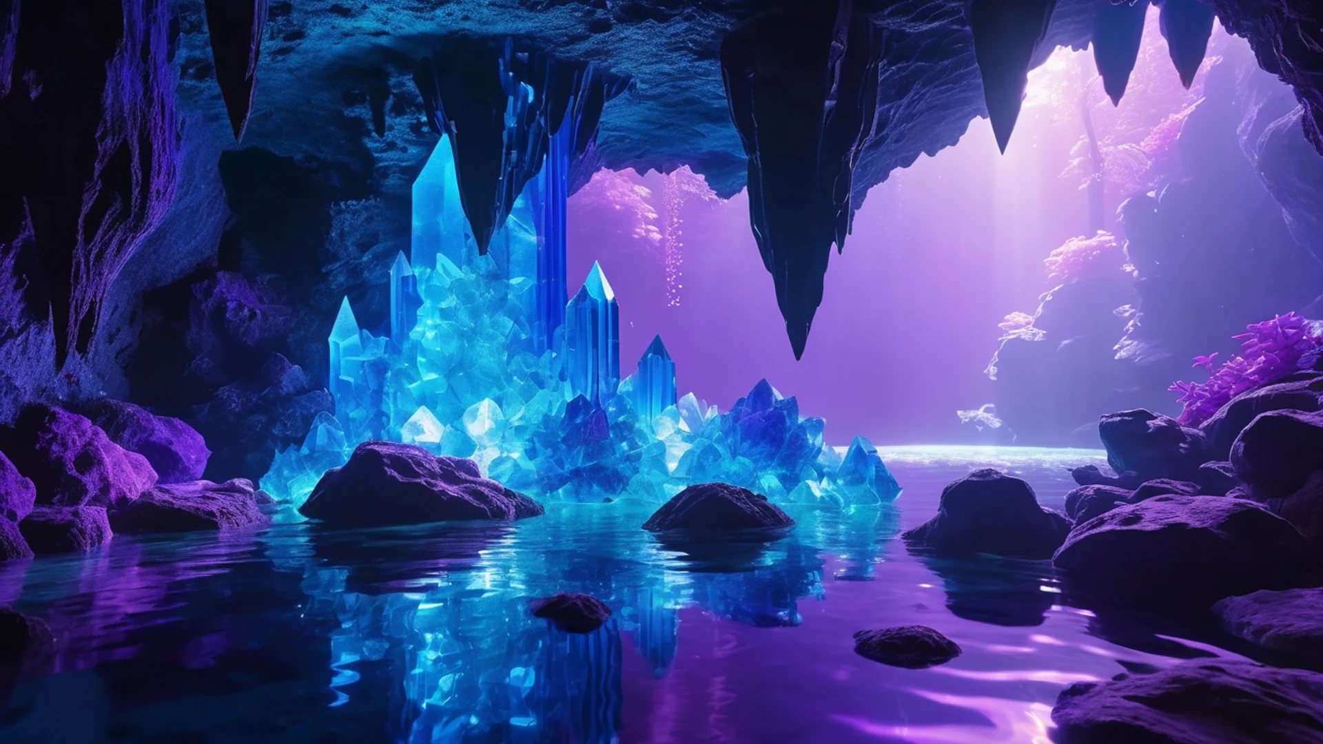 Underwater Crystal Cave - free hd aesthetic wallpaper for desktop