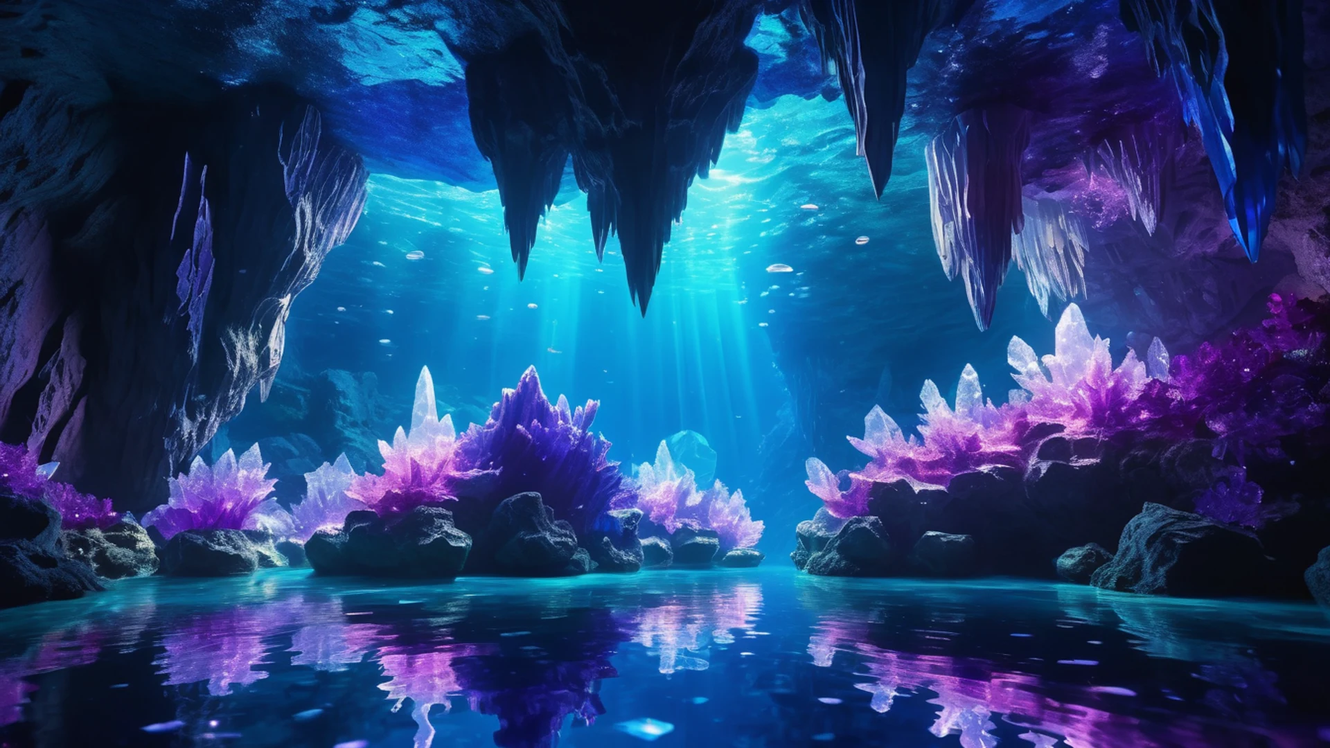 Underwater Crystal Cave - free hd aesthetic wallpaper for desktop