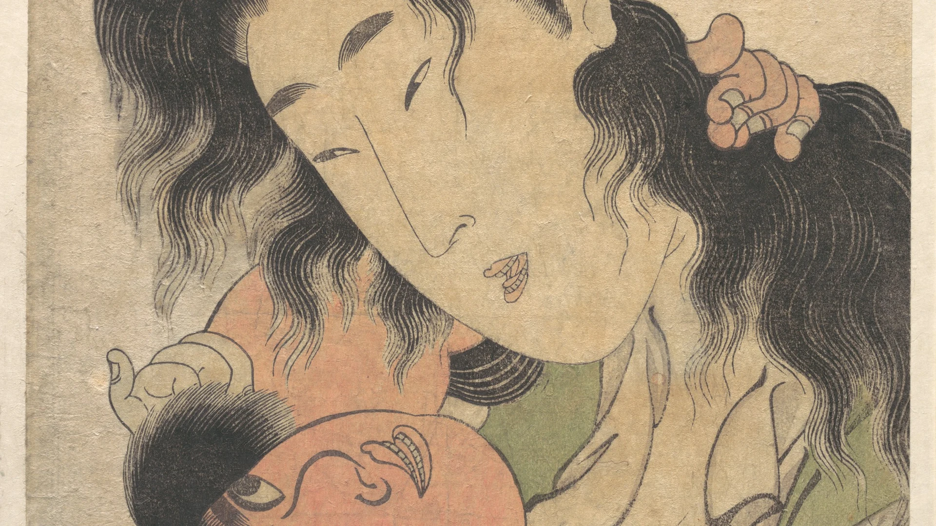 Yamauba Playing with Kintarō - free hd aesthetic wallpaper for desktop