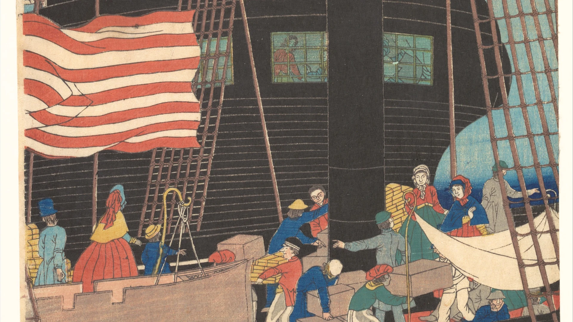 Yokohama Trade: Picture of Westerners Shipping Cargo - free hd aesthetic wallpaper for desktop