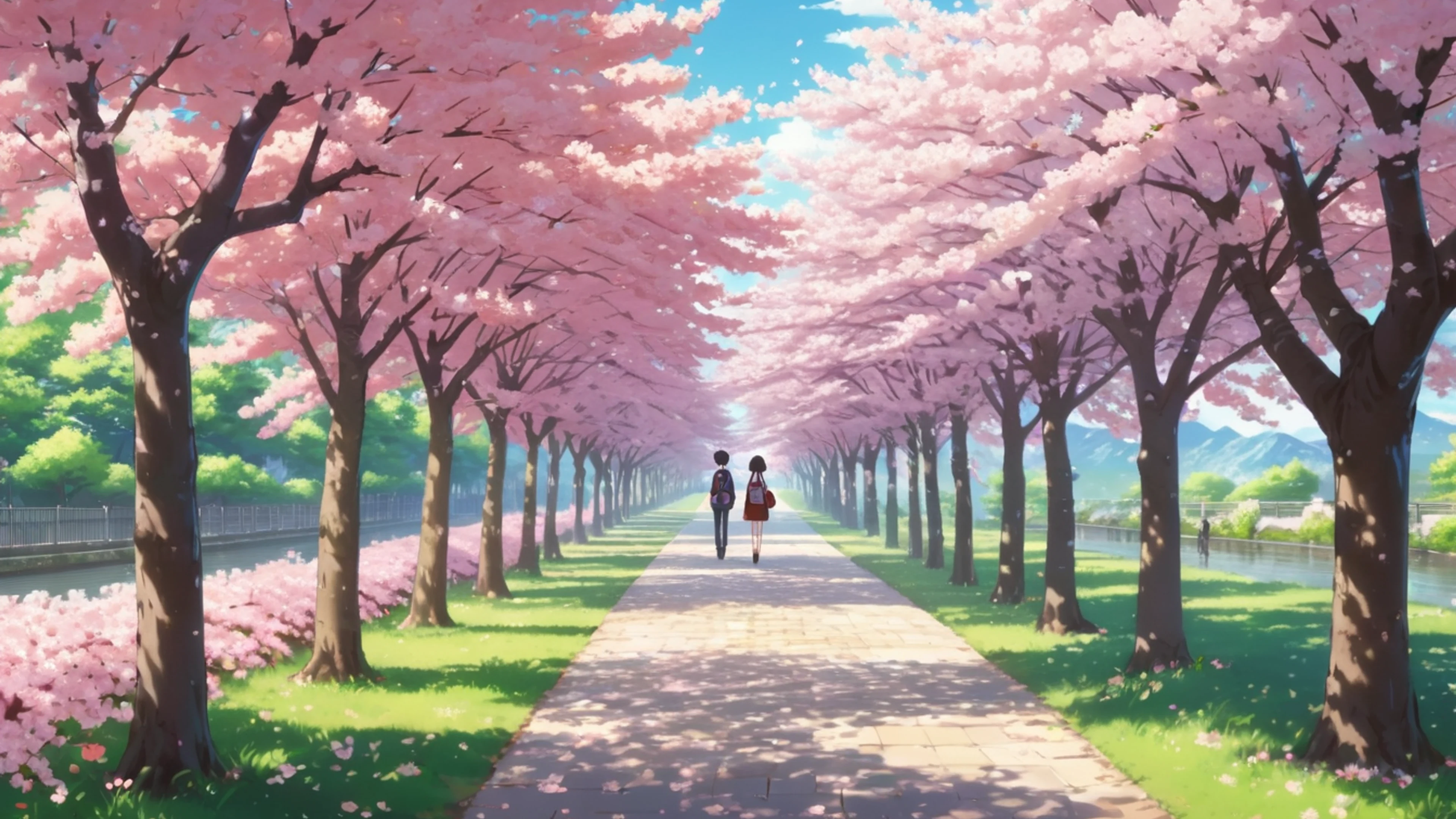Anime Cherry Blossom School - free 4K Ultra HD anime wallpaper for desktop