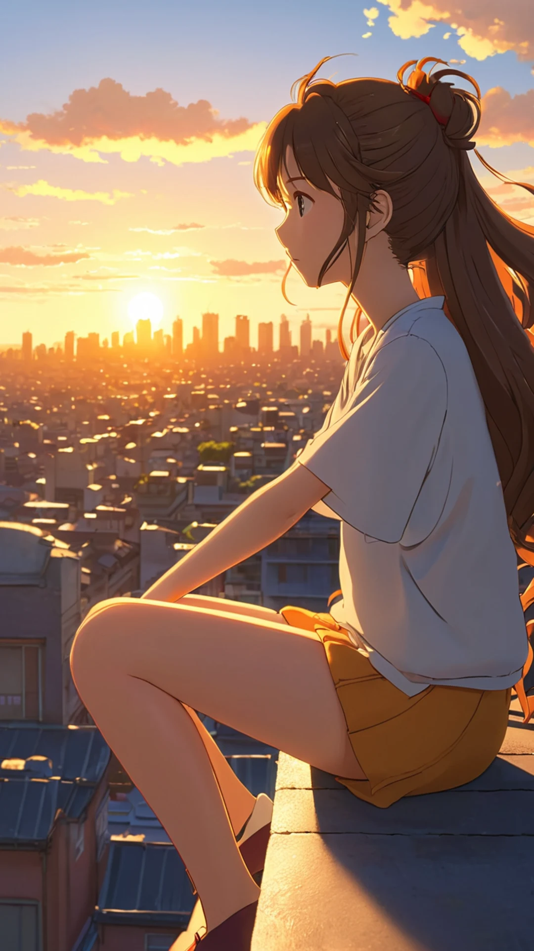 Anime Girl Watching Sunset City - free Phone anime wallpaper for phone