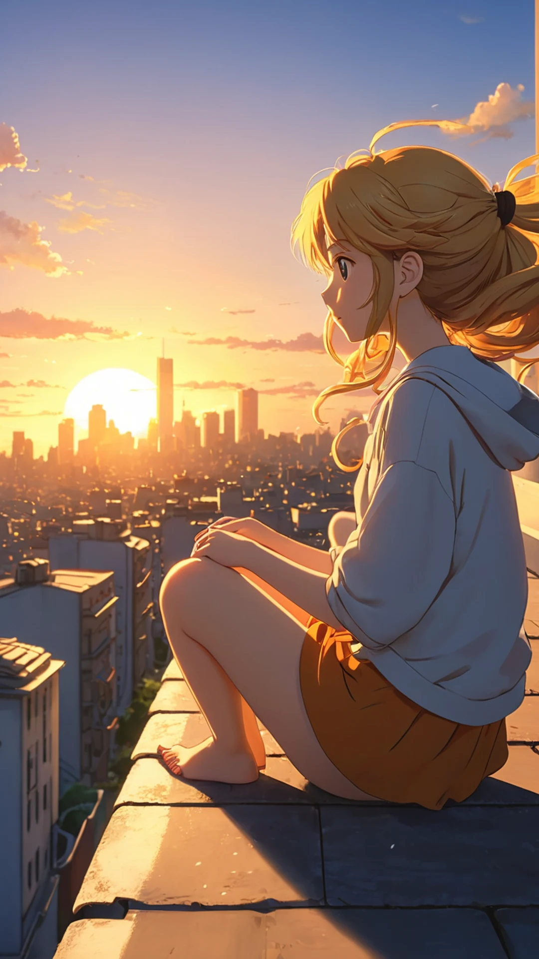Anime Girl Watching Sunset City - free Phone anime wallpaper for phone