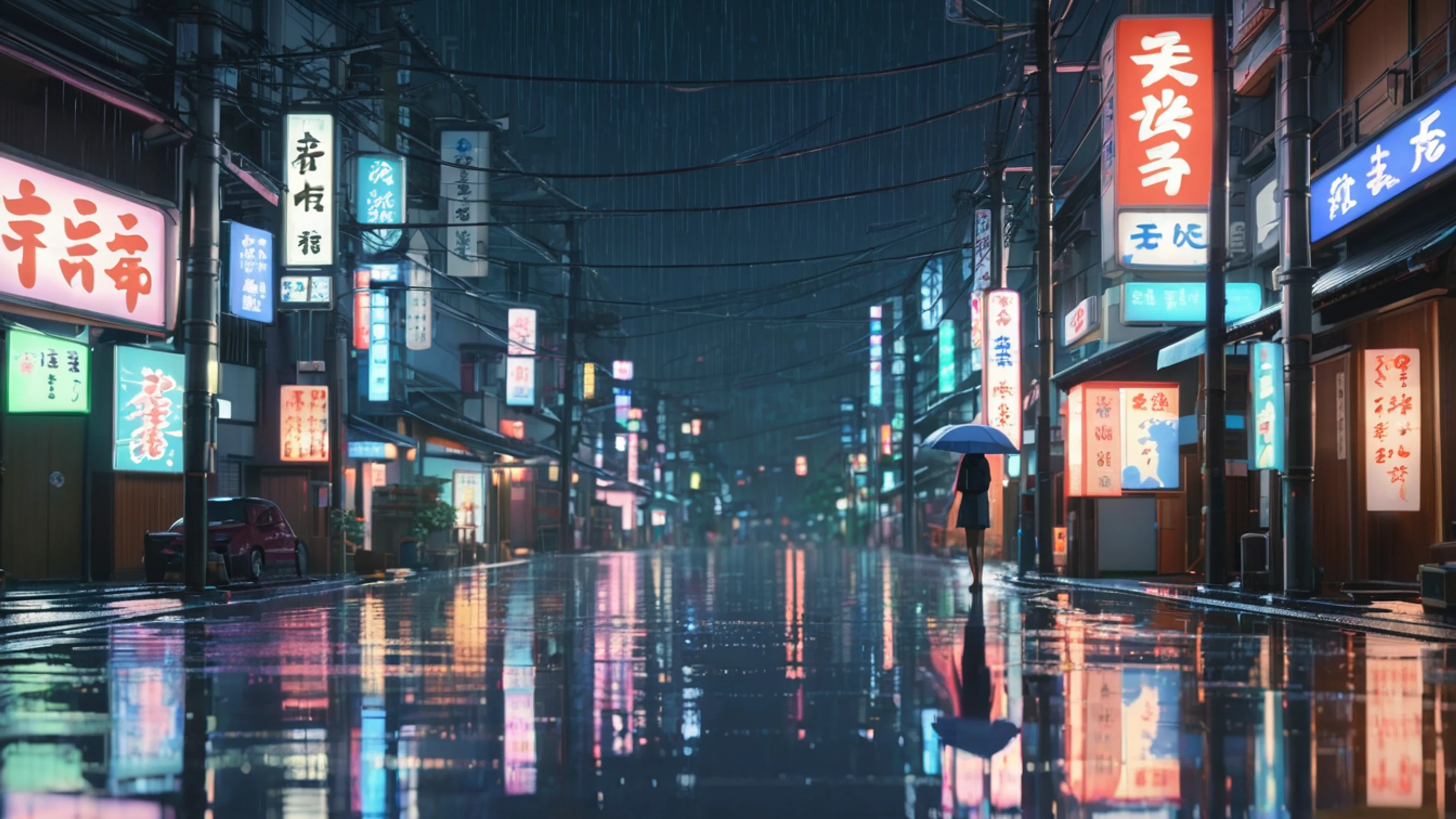 Anime Night Rain Street - free 4K Ultra HD anime wallpaper for desktop