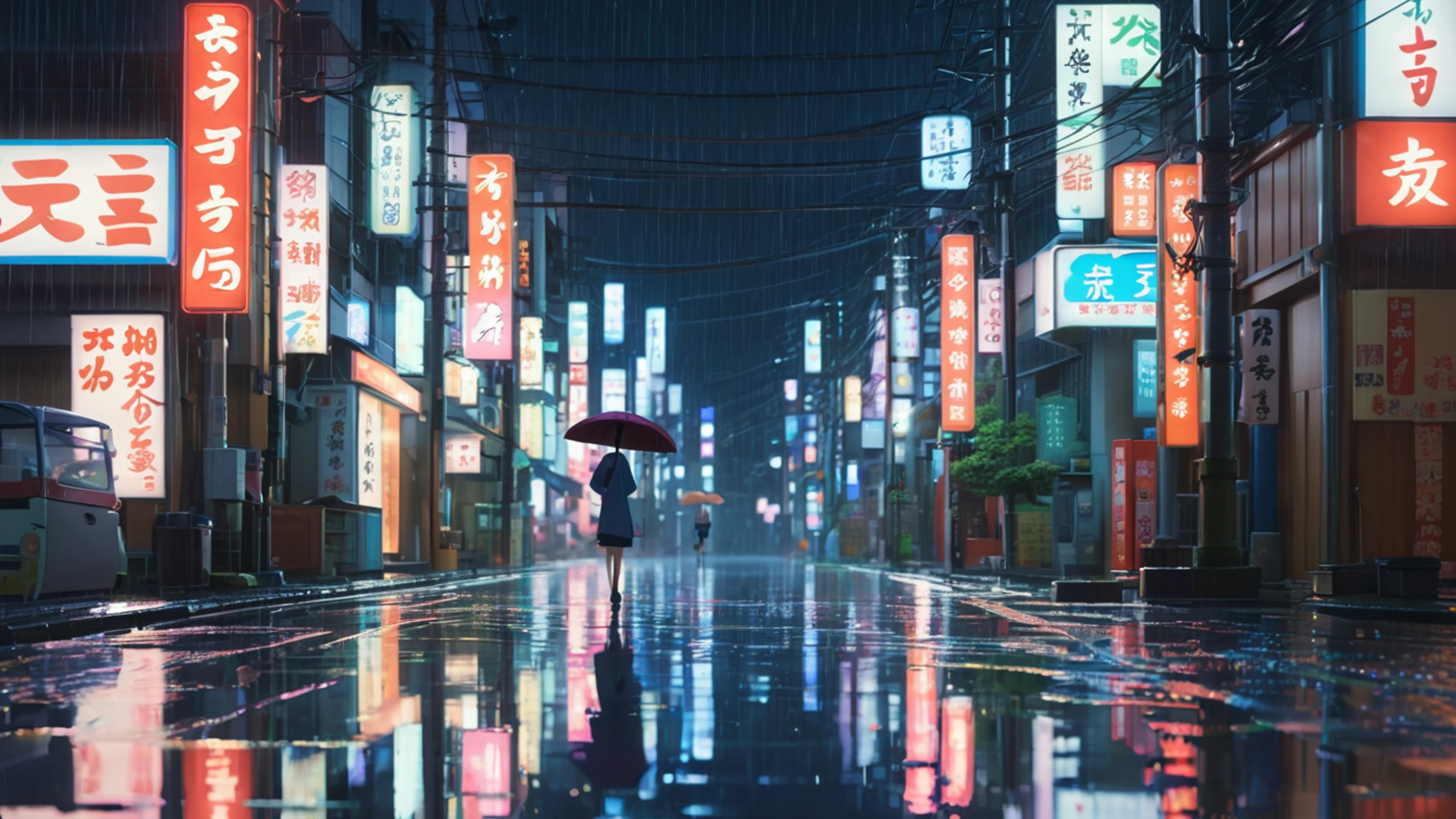 Anime Night Rain Street - free 4K Ultra HD anime wallpaper for desktop