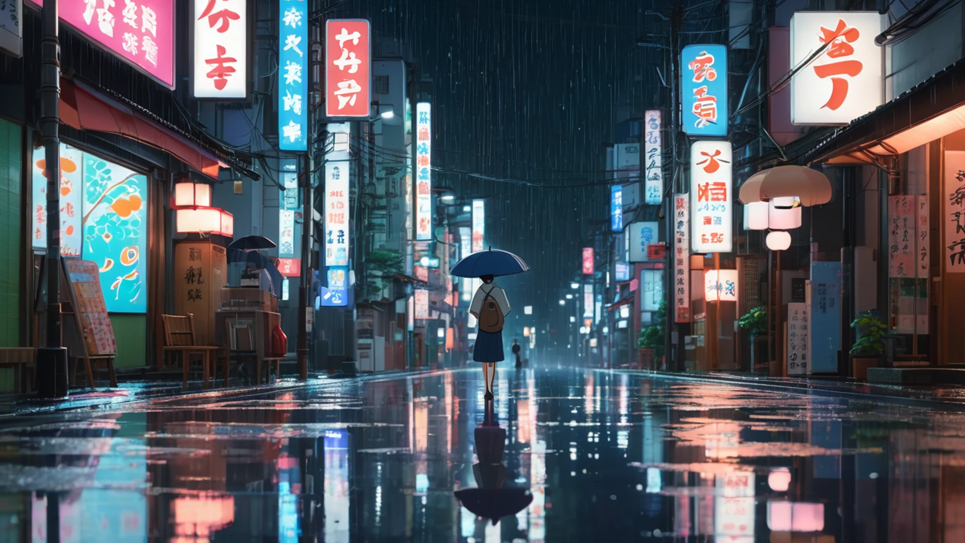 Anime Night Rain Street - free hd anime wallpaper for desktop