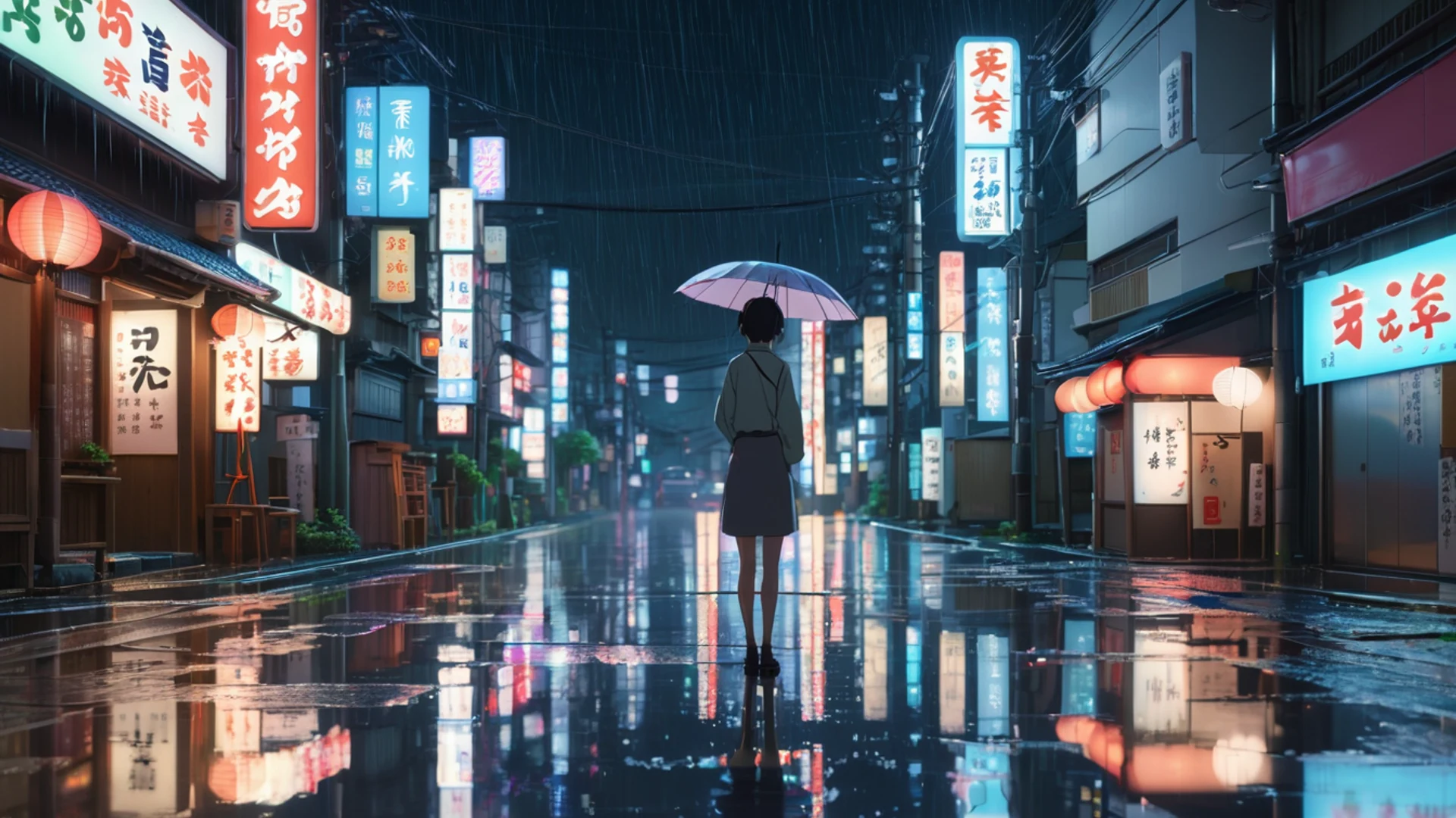 Anime Night Rain Street - free hd anime wallpaper for desktop
