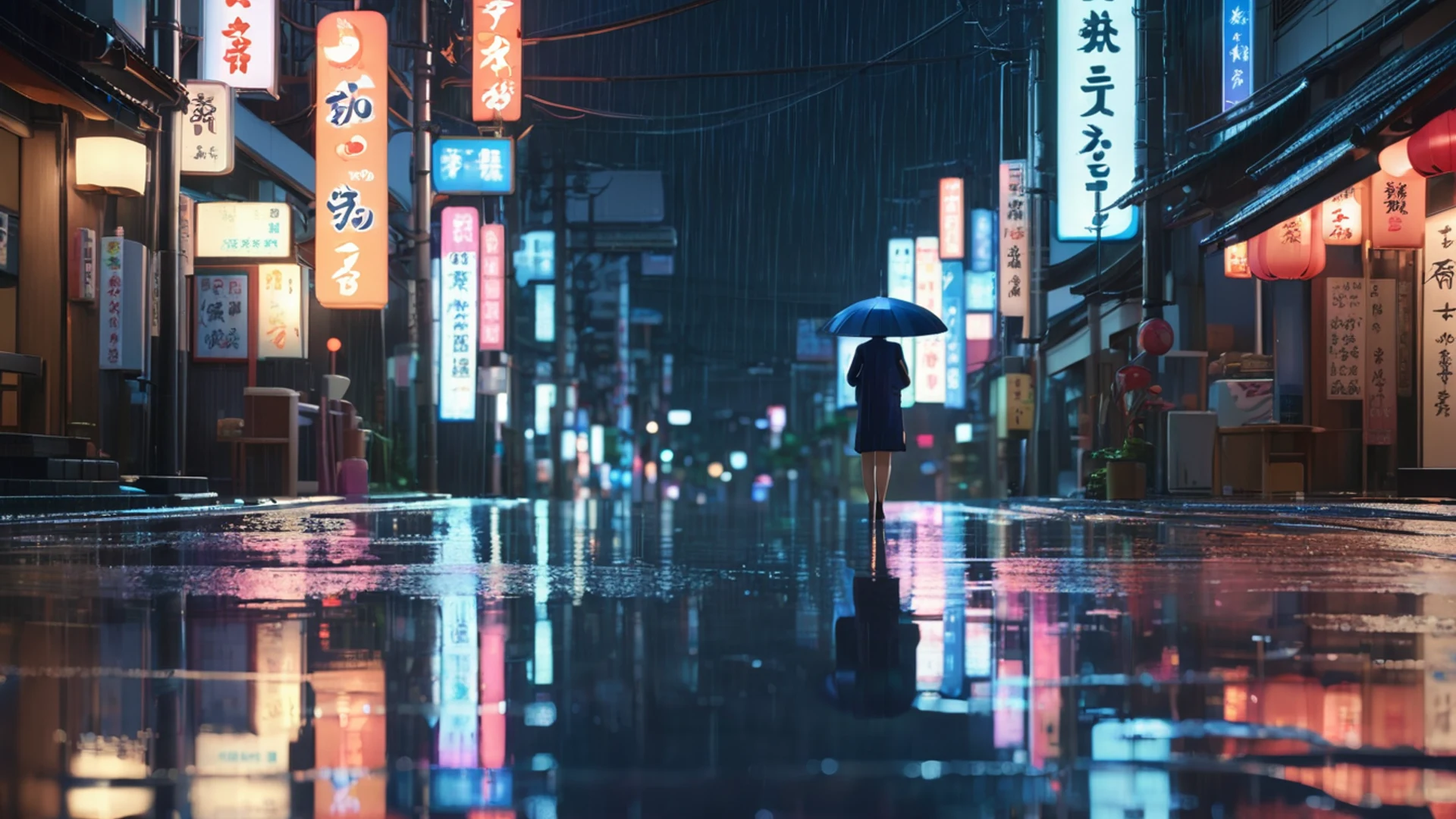 Anime Night Rain Street - free hd anime wallpaper for desktop