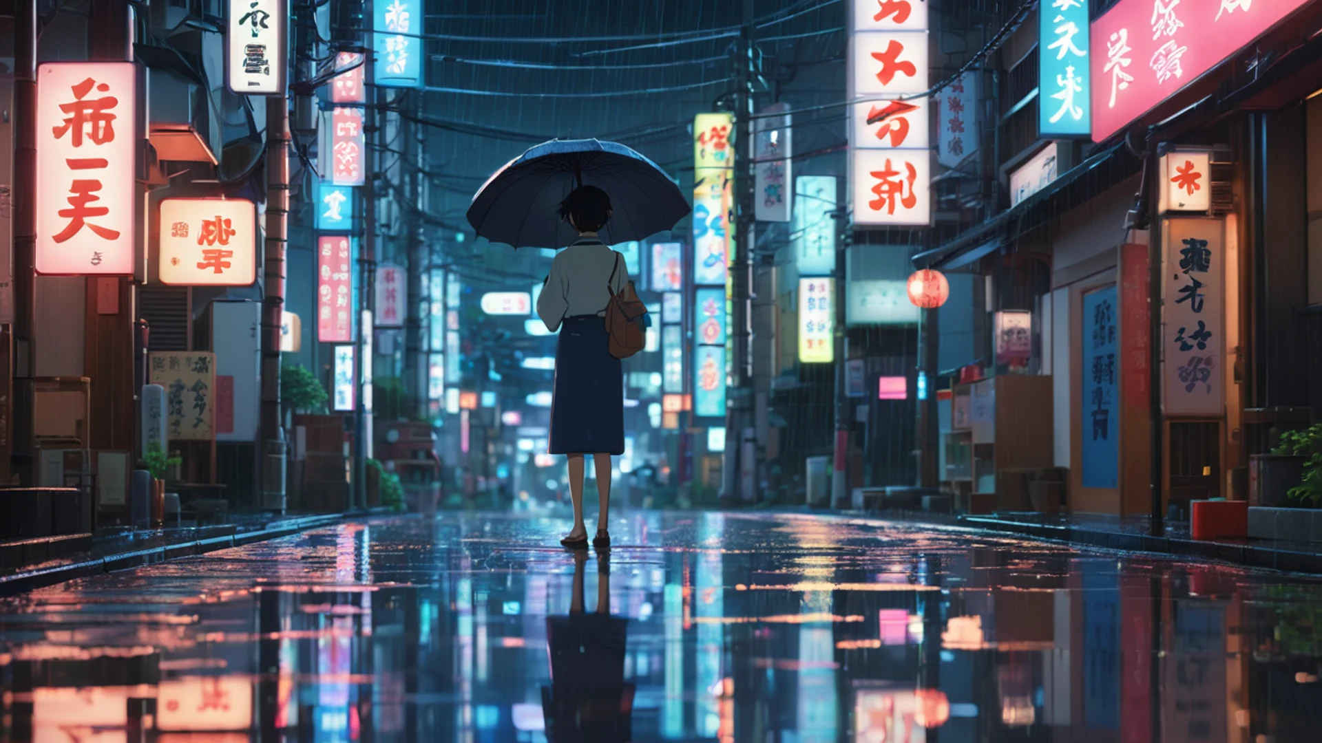 Anime Night Rain Street - free hd anime wallpaper for desktop