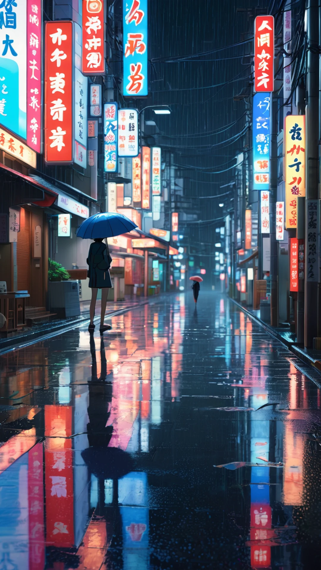 Anime Night Rain Street - free Phone anime wallpaper for phone