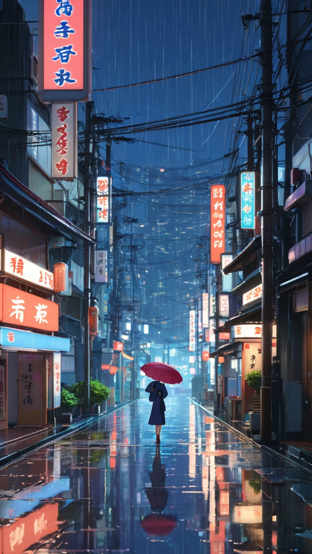 Anime Night Rain Street - free Phone anime wallpaper for phone