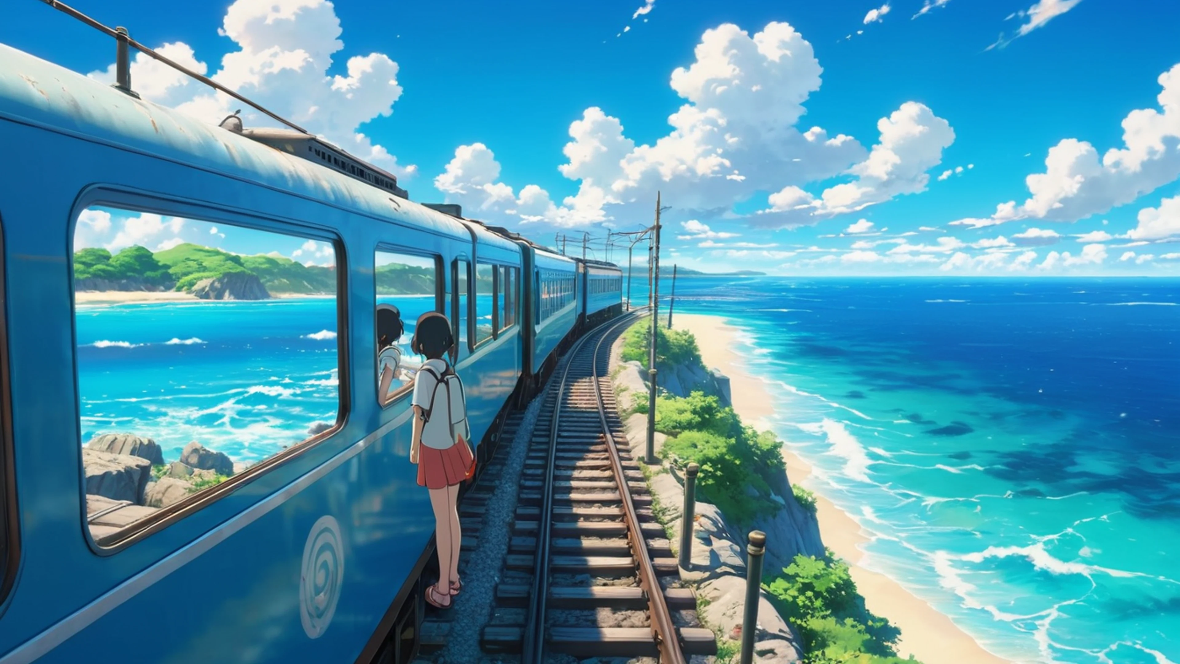 Anime Ocean Train - free 4K Ultra HD anime wallpaper for desktop