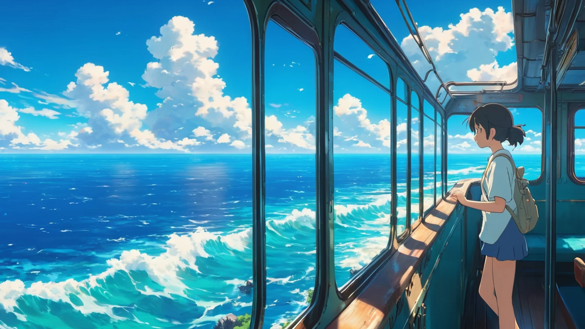 Anime Ocean Train - free hd anime wallpaper for desktop