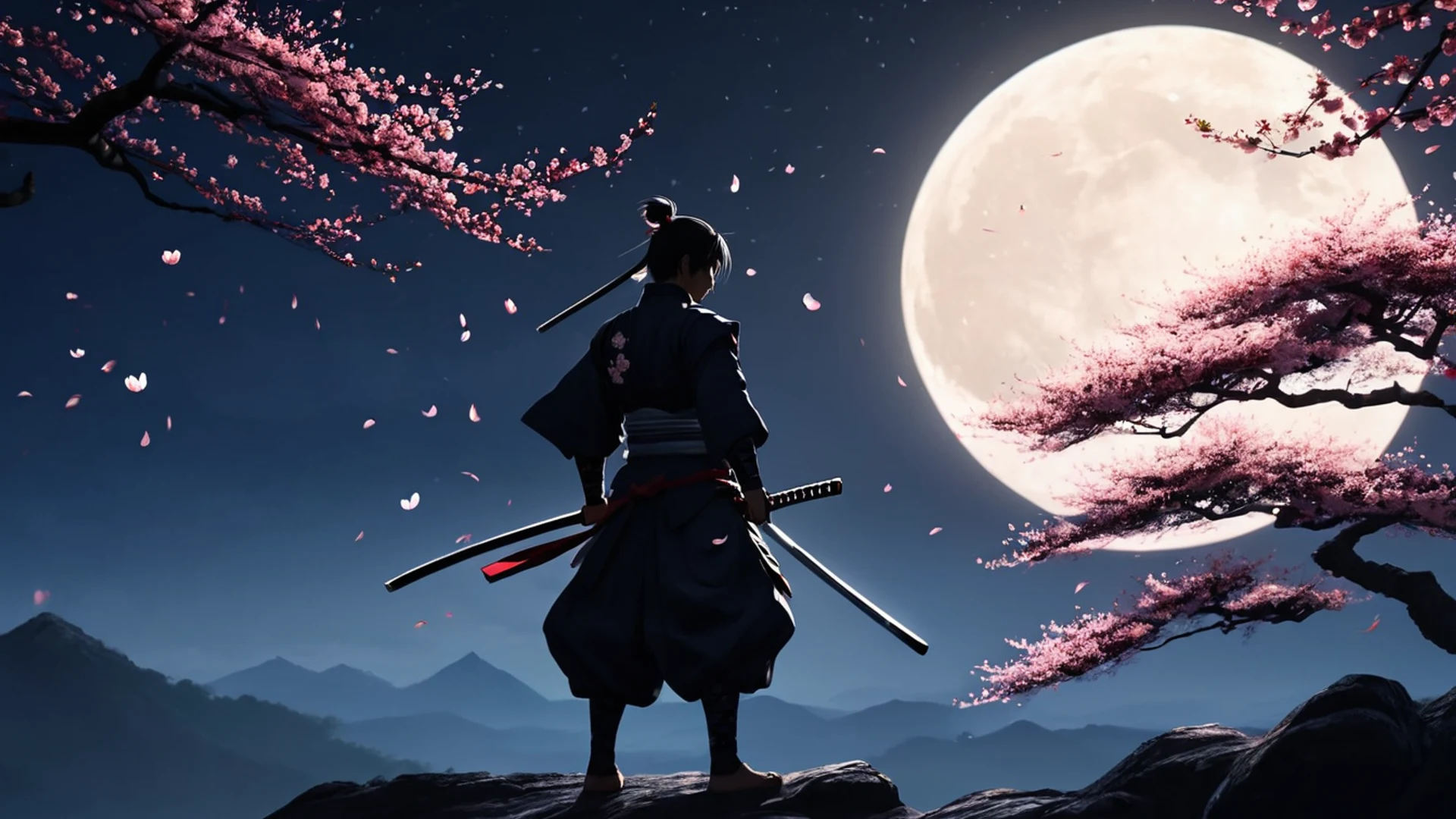 Anime Samurai Under Moon - free hd anime wallpaper for desktop