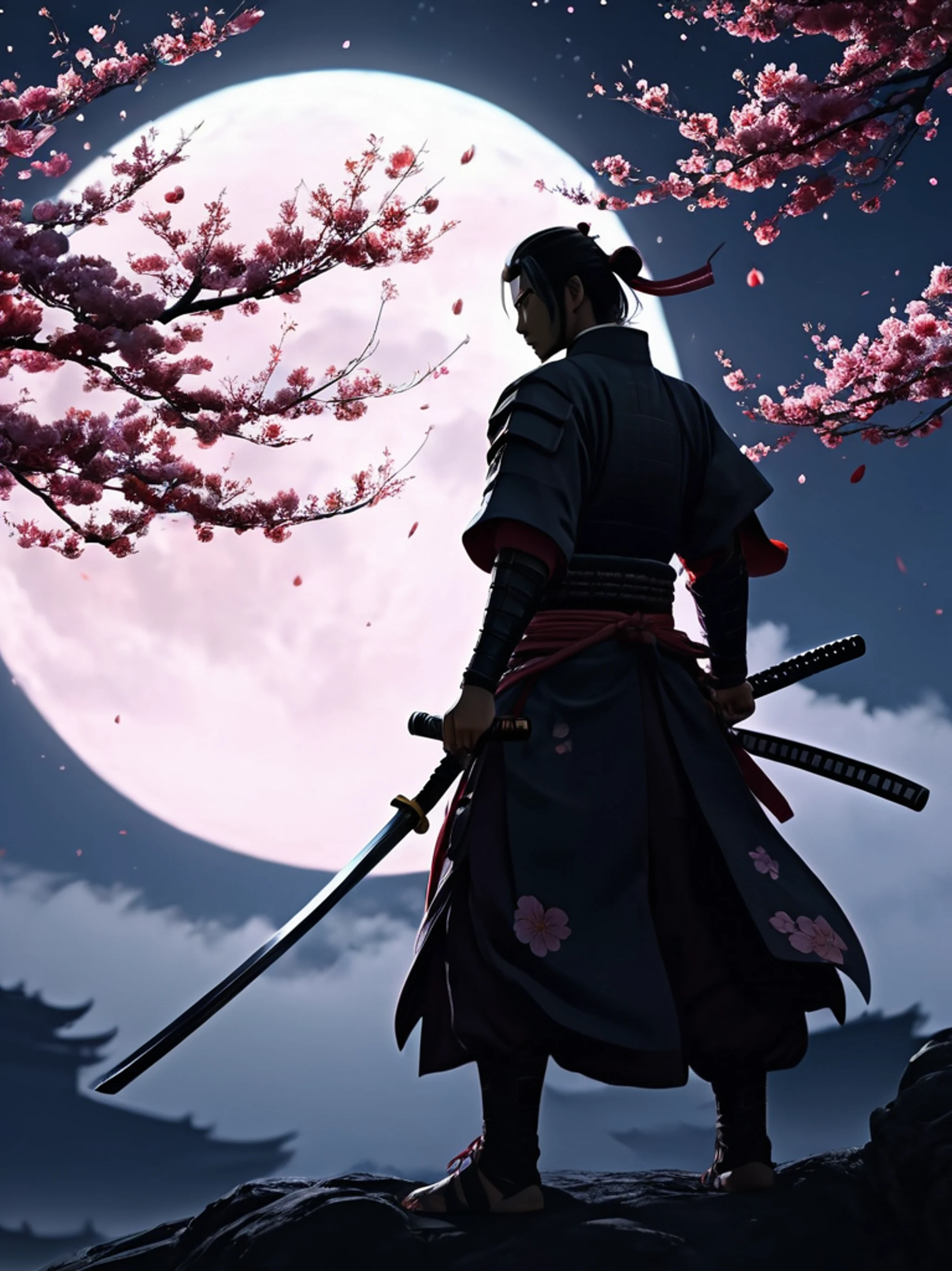 Anime Samurai Under Moon - free Tablet anime wallpaper for phone