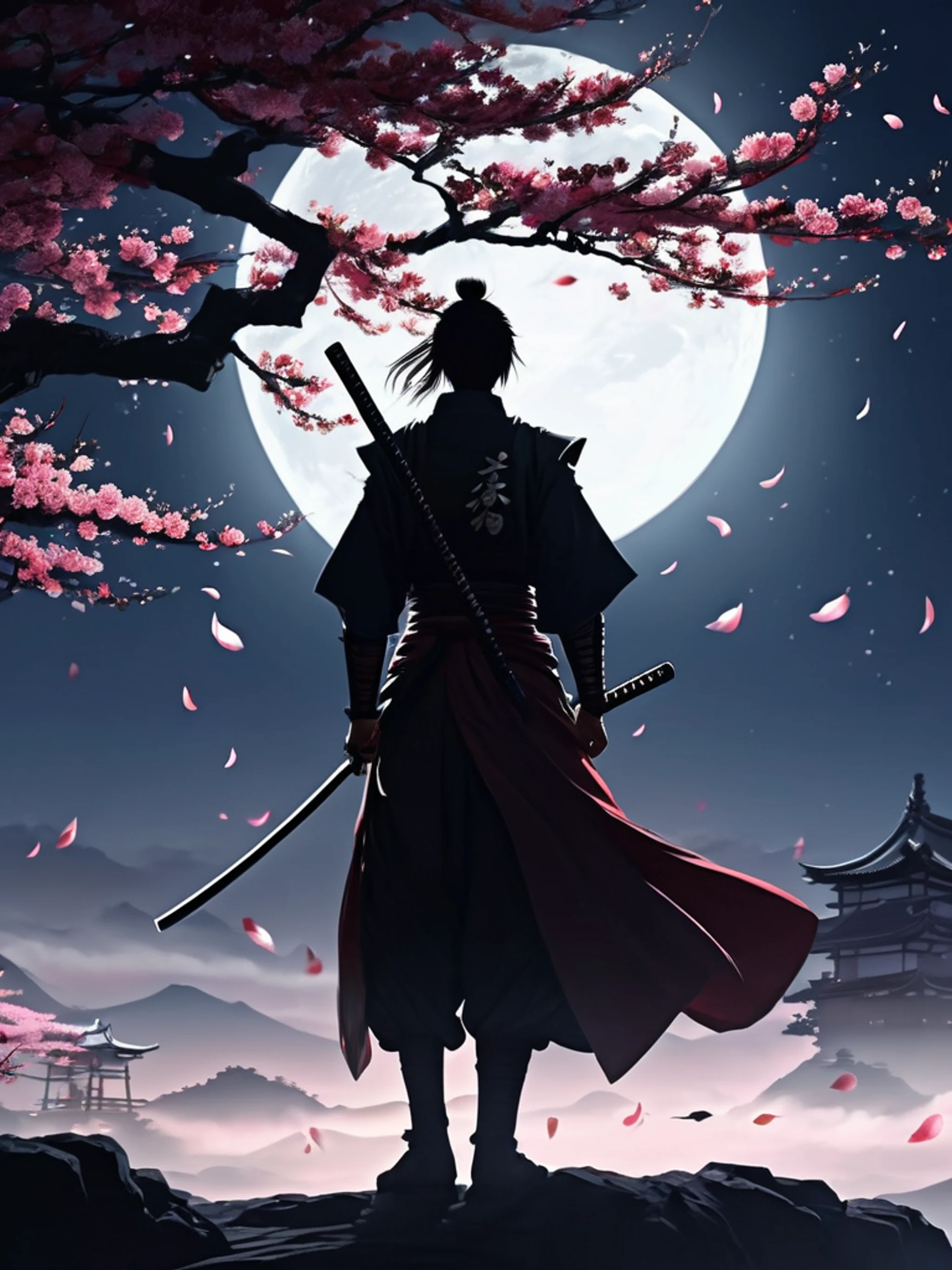 Anime Samurai Under Moon - free Tablet anime wallpaper for phone
