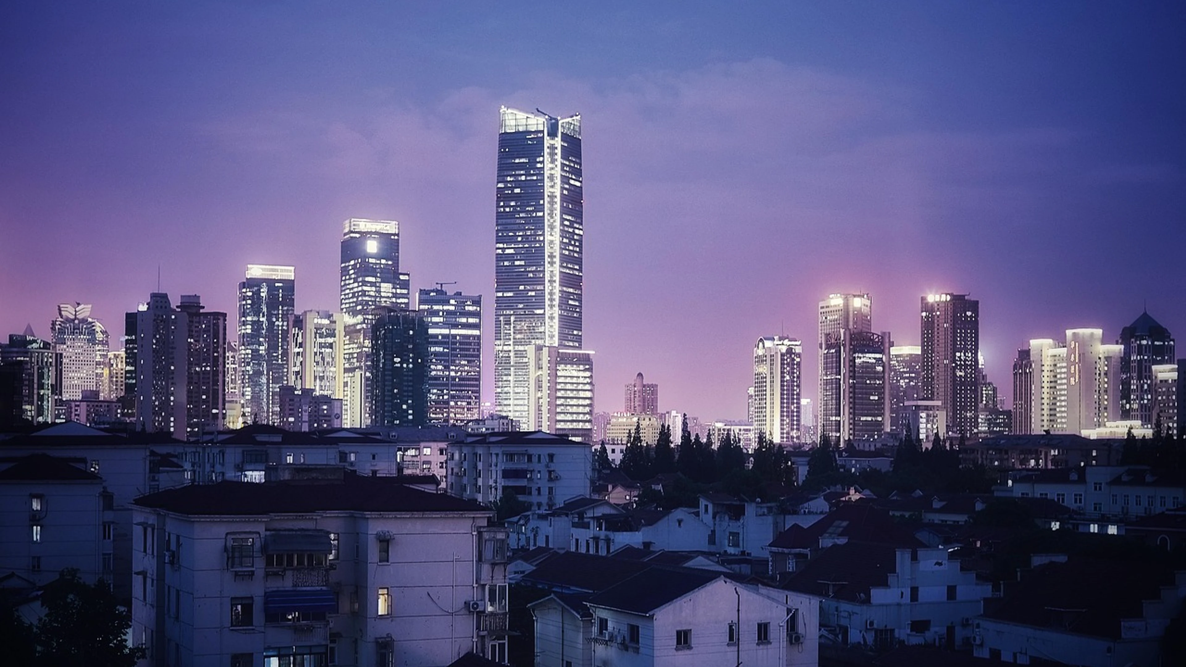 Shanghai city night - free 4K Ultra HD architecture wallpaper for desktop