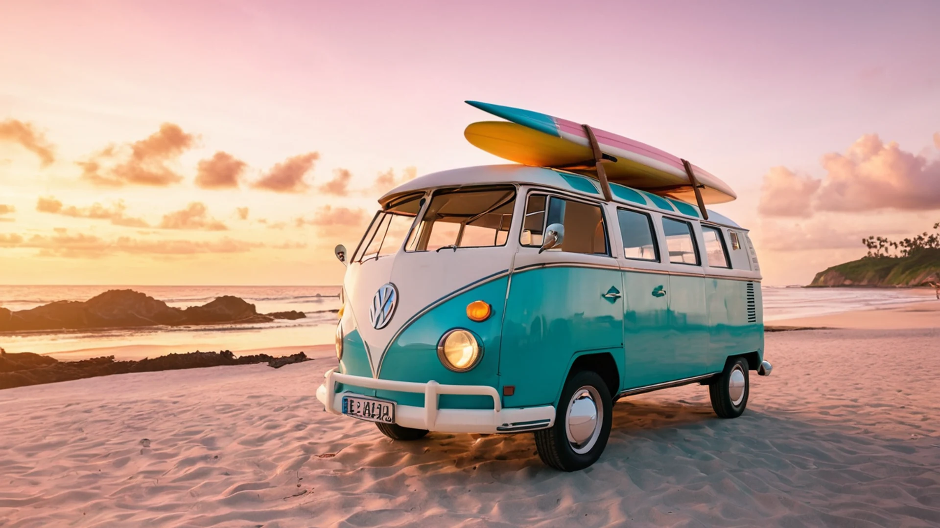 Classic VW Van Beach - free hd cars wallpaper for desktop