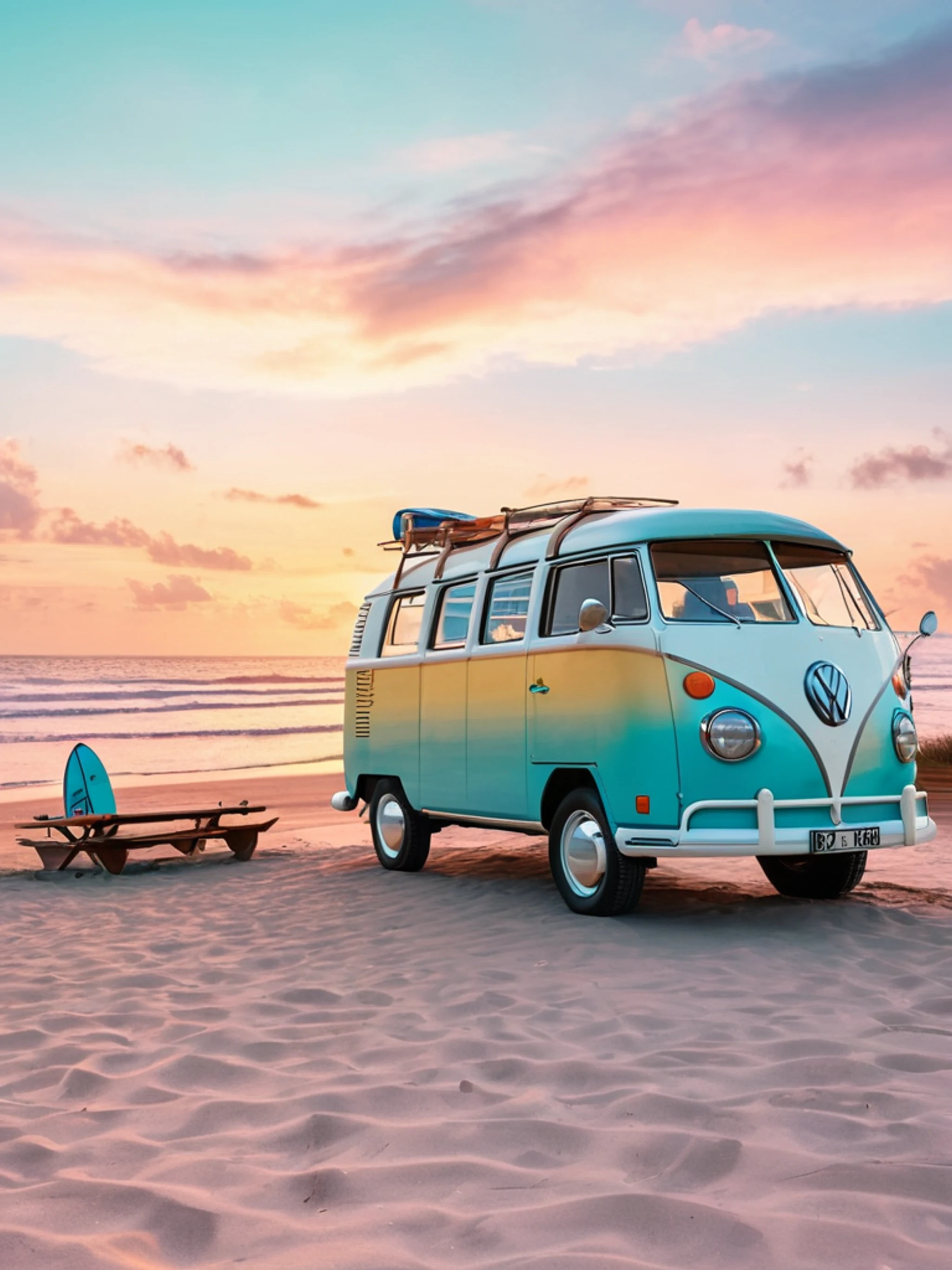 Classic VW Van Beach - free Tablet cars wallpaper for phone