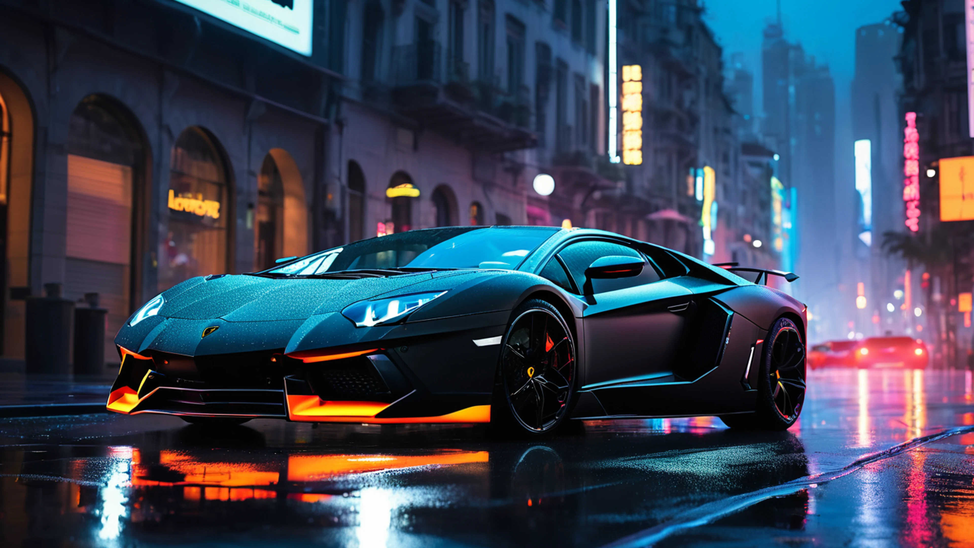 Lamborghini Neon City - free 4K Ultra HD cars wallpaper for desktop
