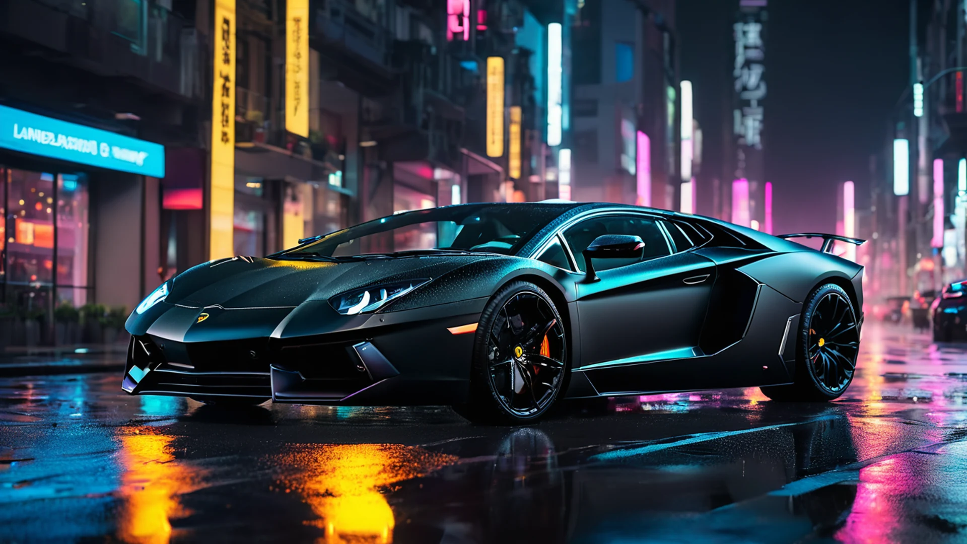 Lamborghini Neon City - free hd cars wallpaper for desktop