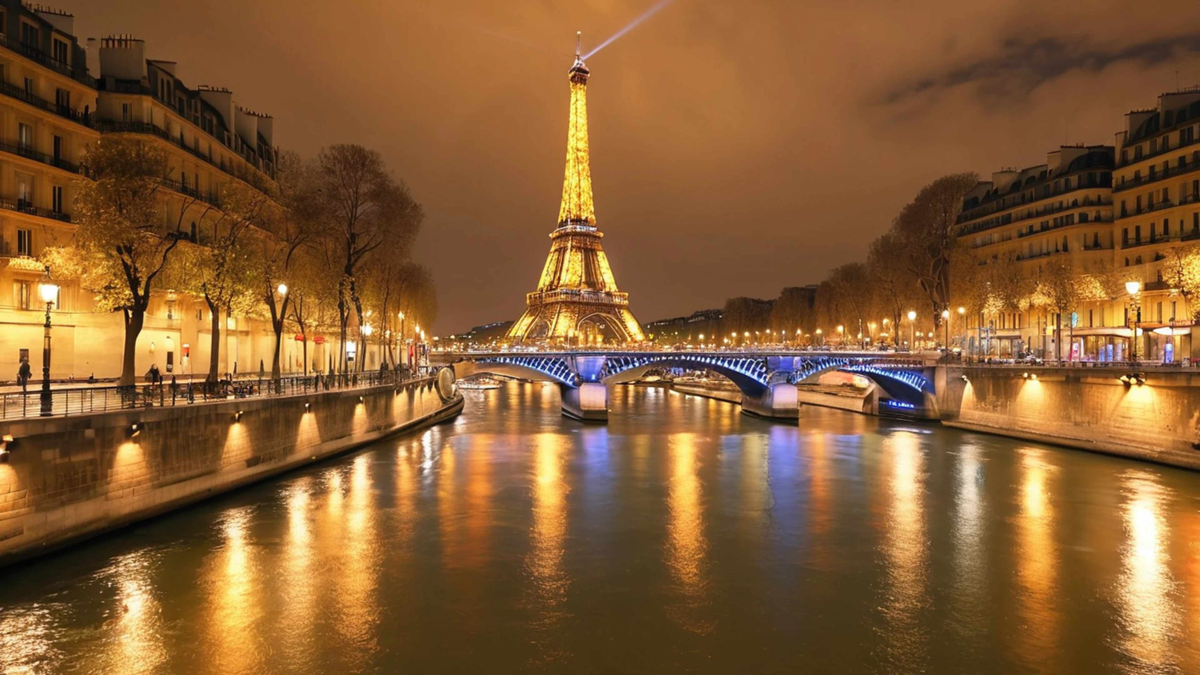 Paris Eiffel Tower Night - free 4K Ultra HD city wallpaper for desktop
