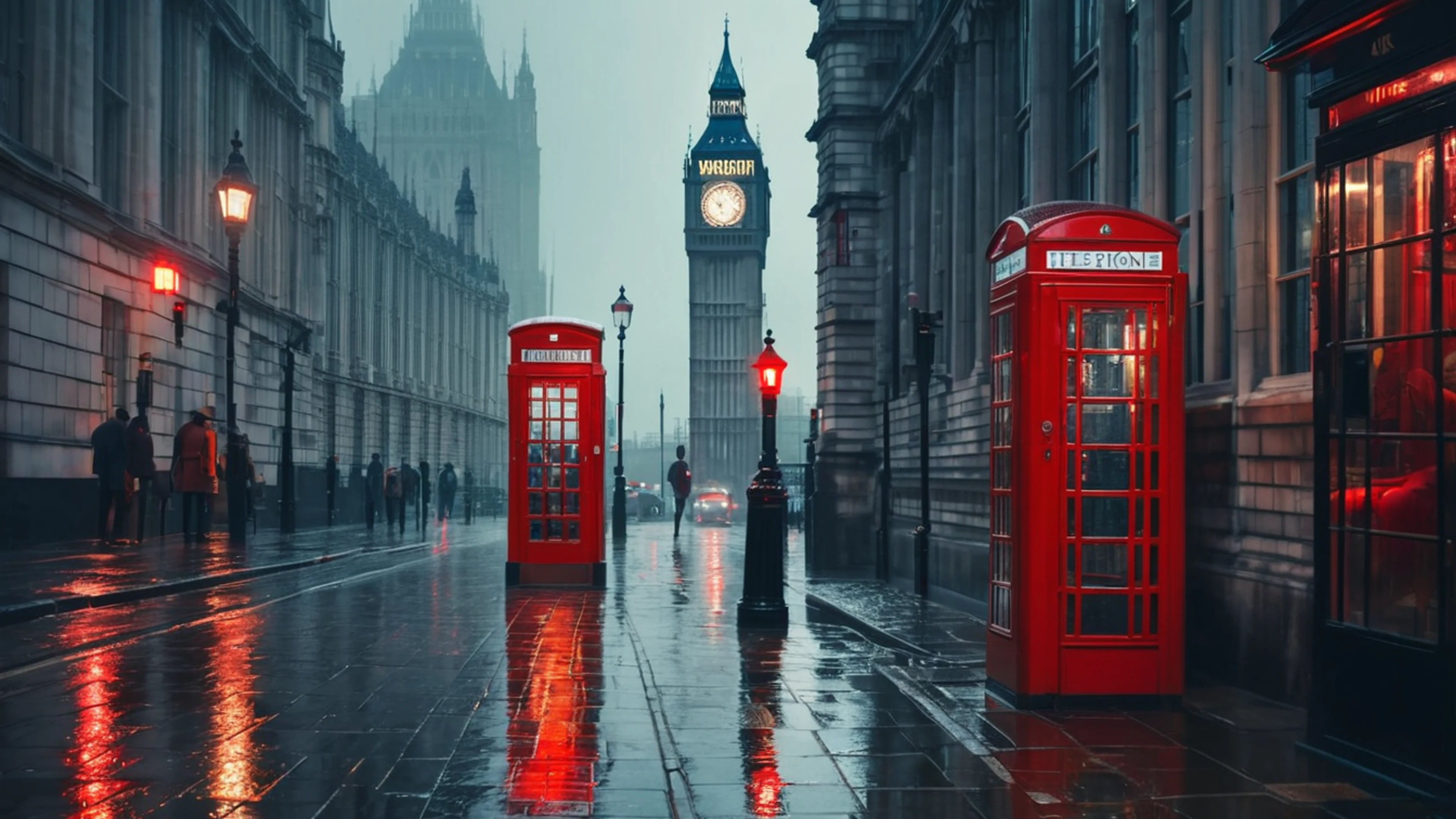 Rainy London Street - free 4K Ultra HD city wallpaper for desktop