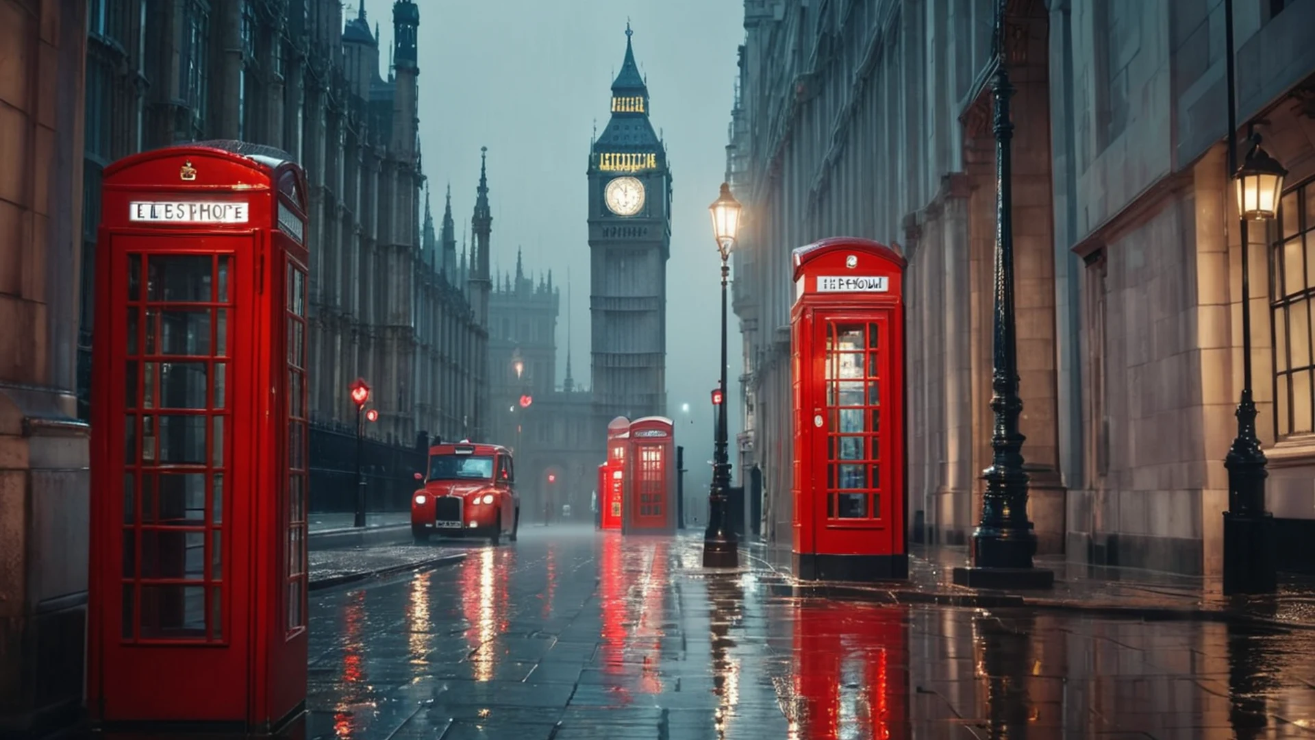 Rainy London Street - free hd city wallpaper for desktop