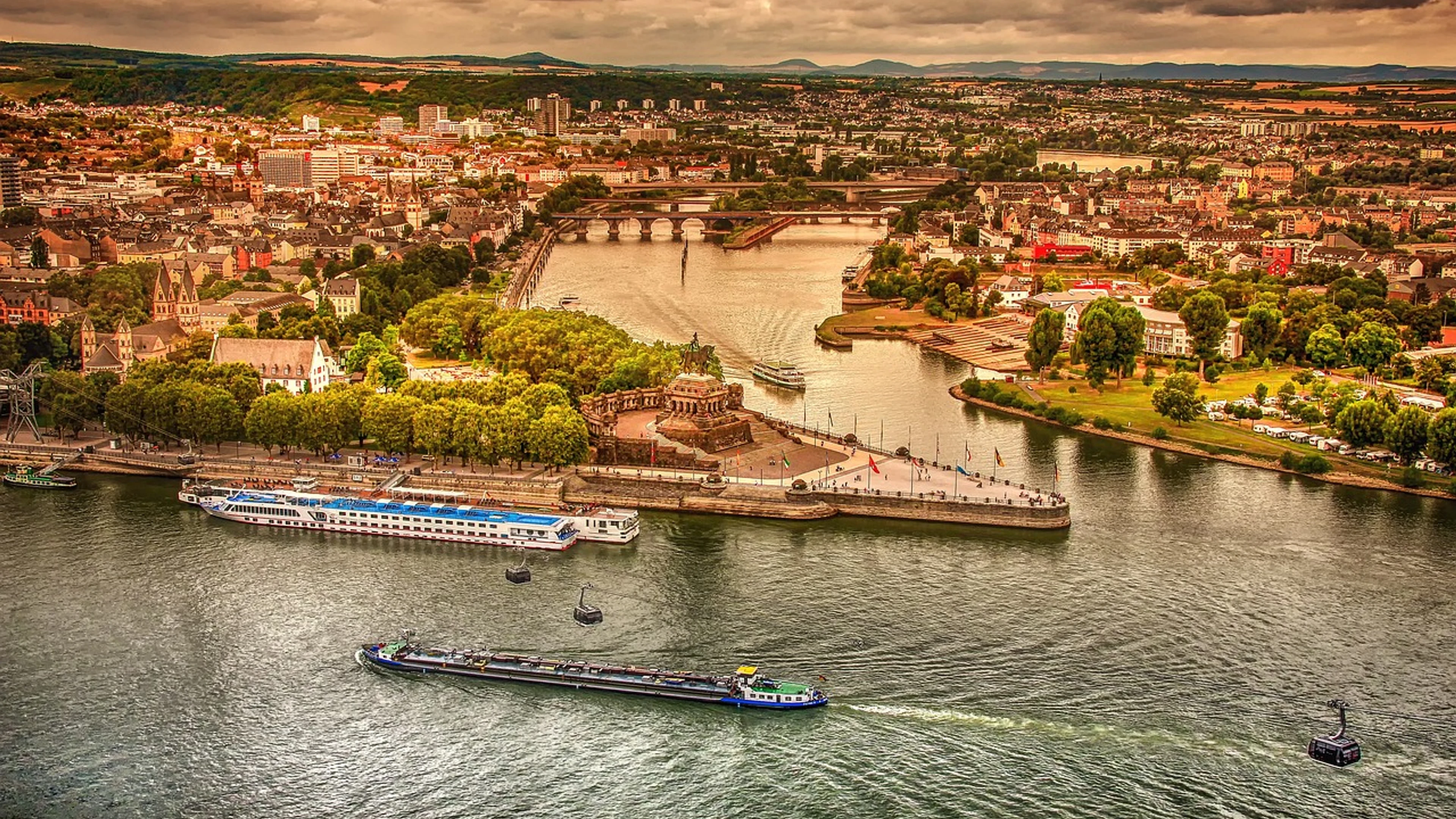 Rhine river aerial view germany - free 4K Ultra HD city wallpaper for desktop