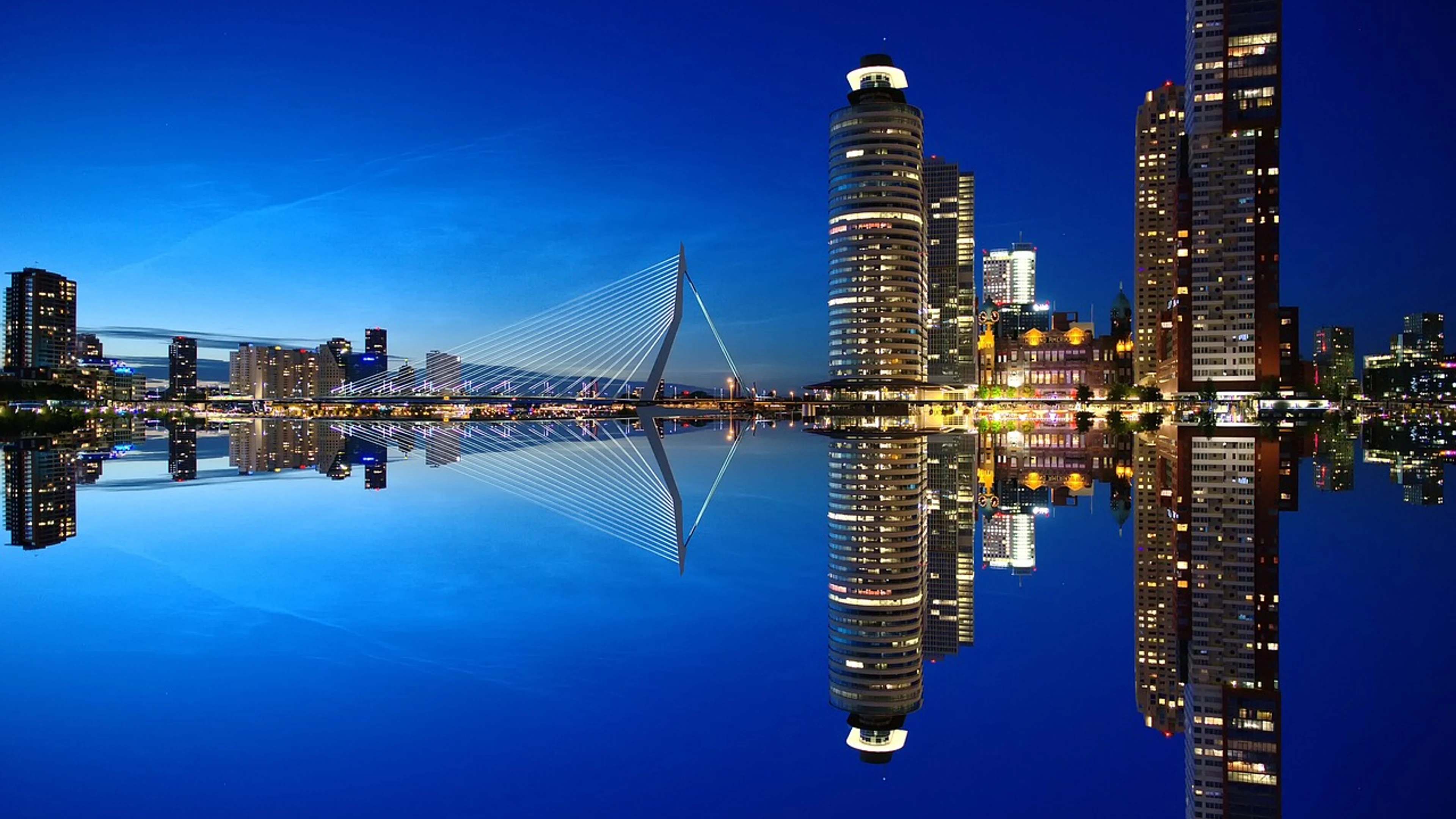 Skyscrapers bridge port - free 4K Ultra HD city wallpaper for desktop