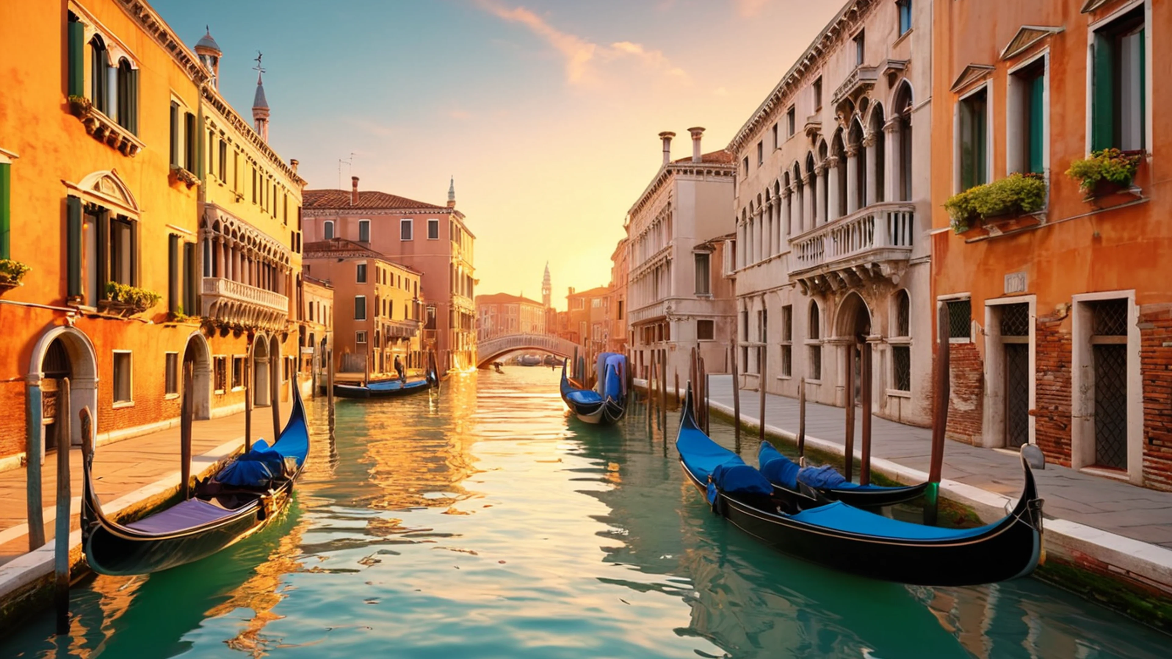 Venice Canal Sunset - free 4K Ultra HD city wallpaper for desktop