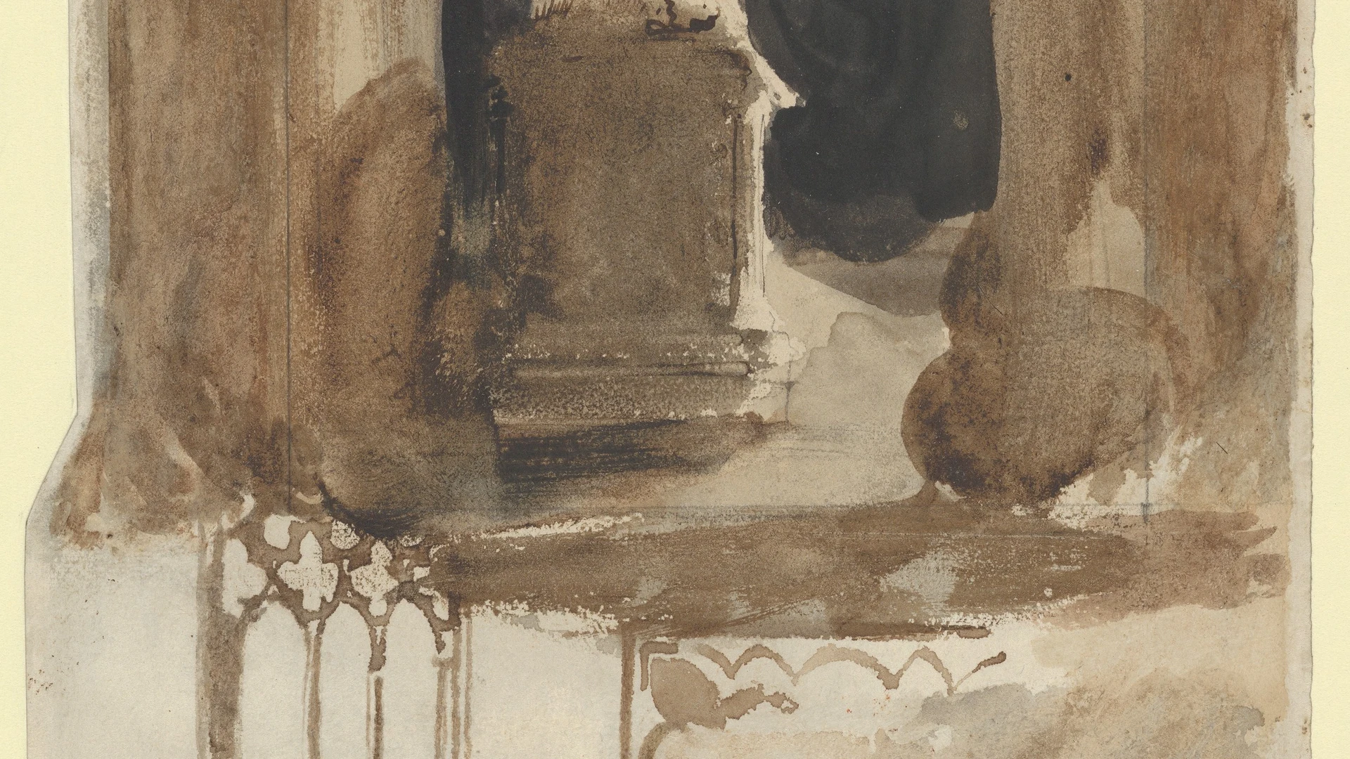 A Tomb and Studies of Windows in the Church of Valmont Abbey (recto); Four Studi - free hd dark wallpaper for desktop