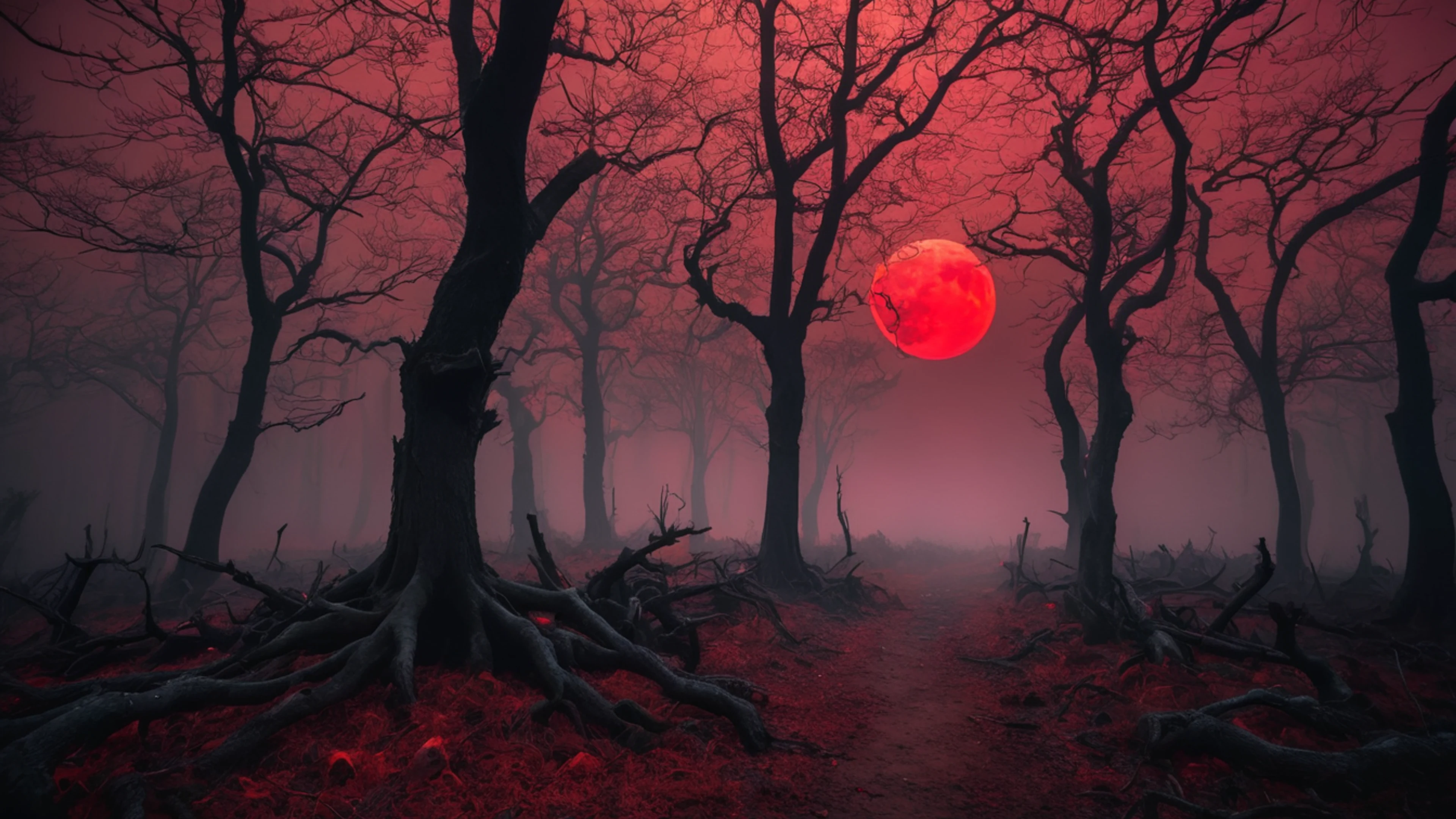 Dark Forest Blood Moon - free 4K Ultra HD dark wallpaper for desktop