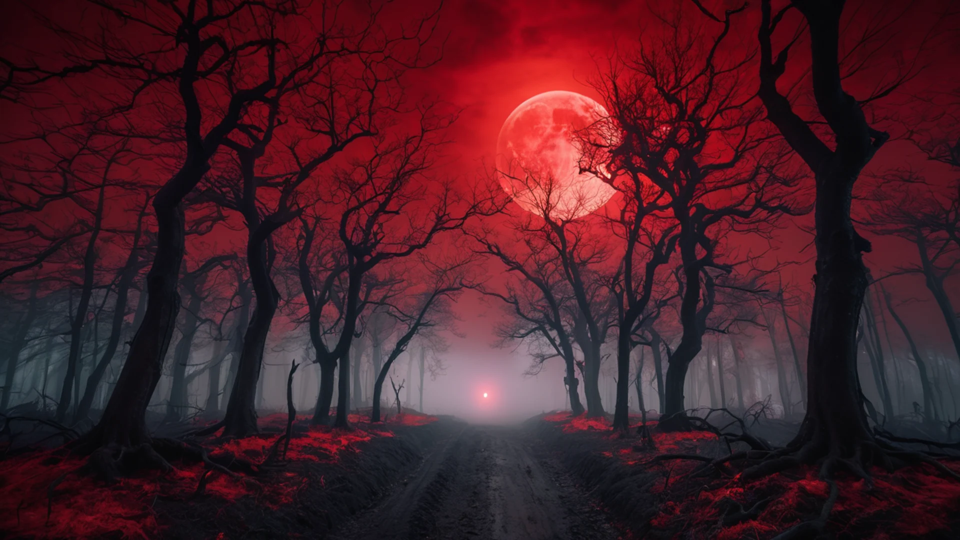Dark Forest Blood Moon - free hd dark wallpaper for desktop