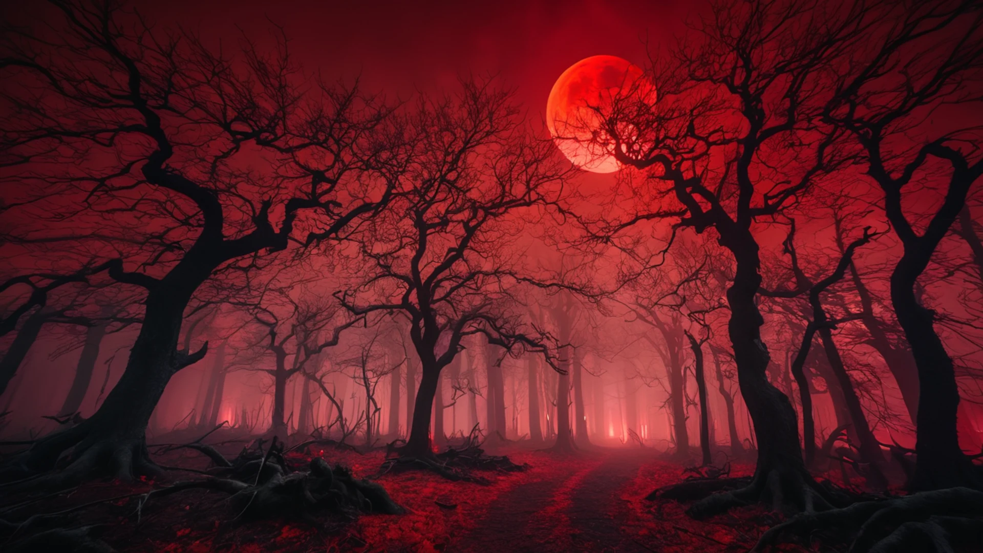 Dark Forest Blood Moon - free hd dark wallpaper for desktop