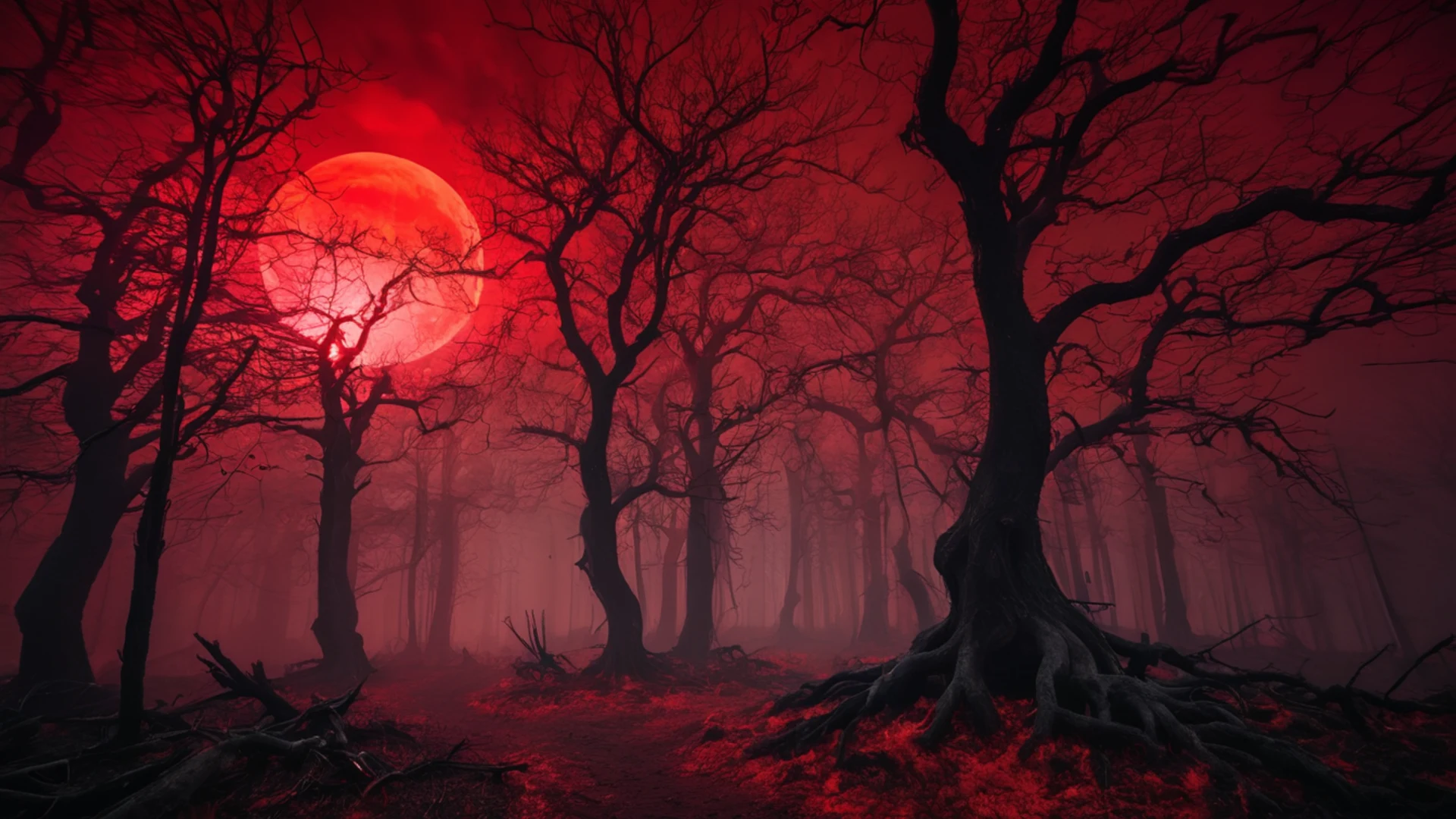 Dark Forest Blood Moon - free hd dark wallpaper for desktop