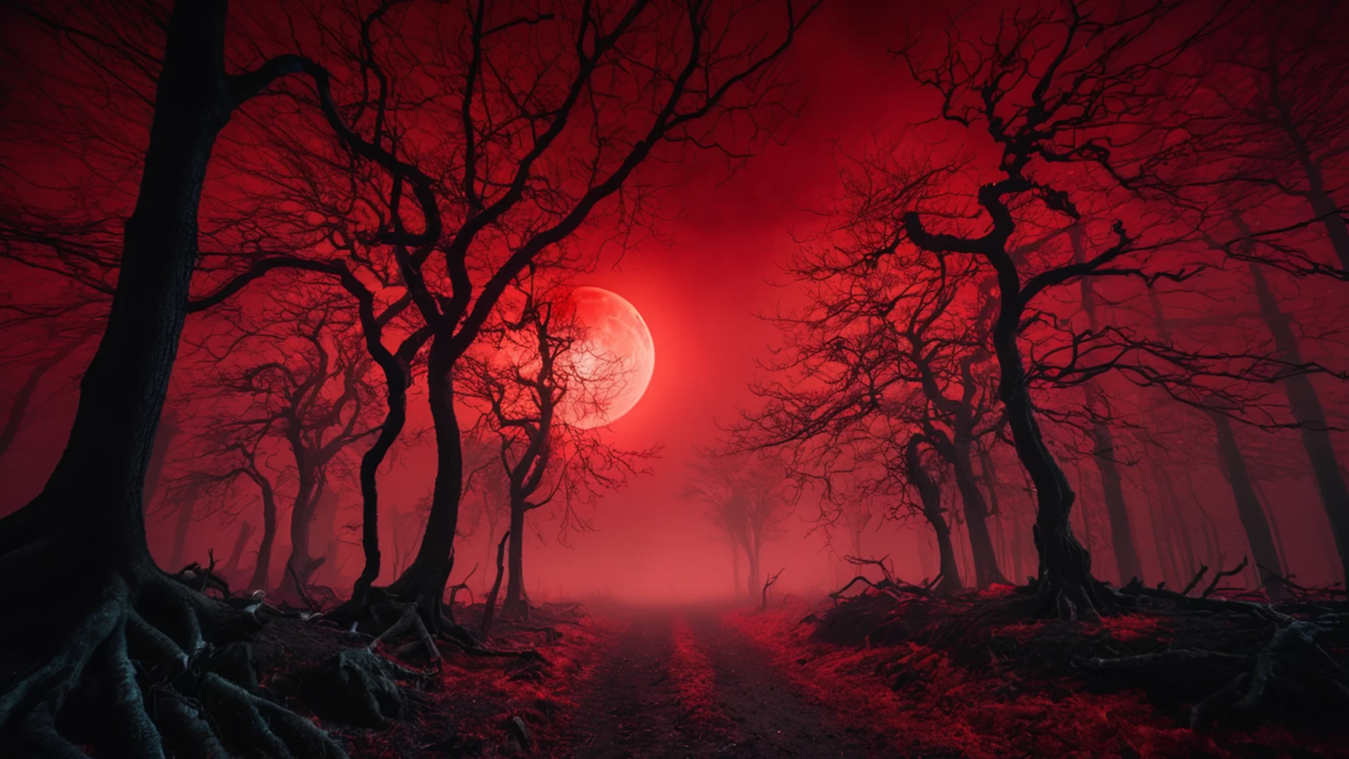 Dark Forest Blood Moon - free hd dark wallpaper for desktop