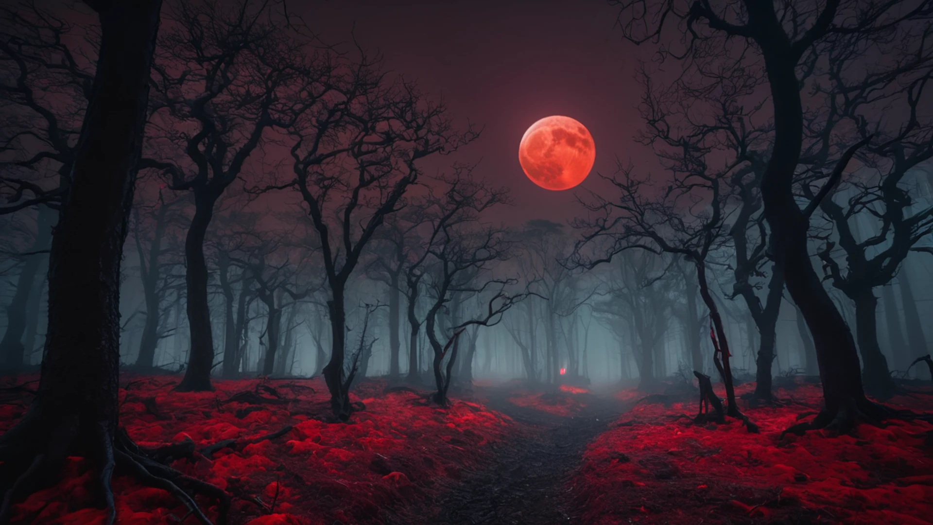 Dark Forest Blood Moon - free hd dark wallpaper for desktop