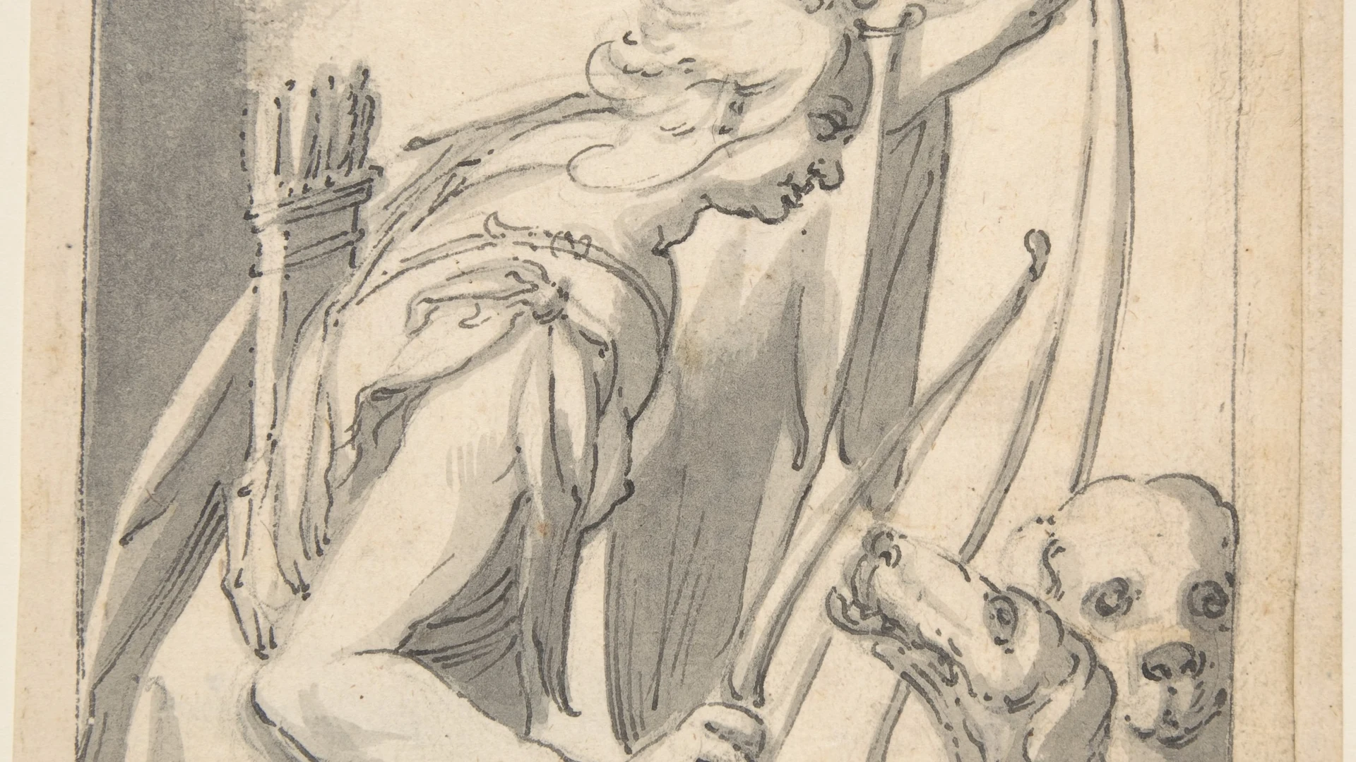 Diana with Two Dogs - free hd dark wallpaper for desktop