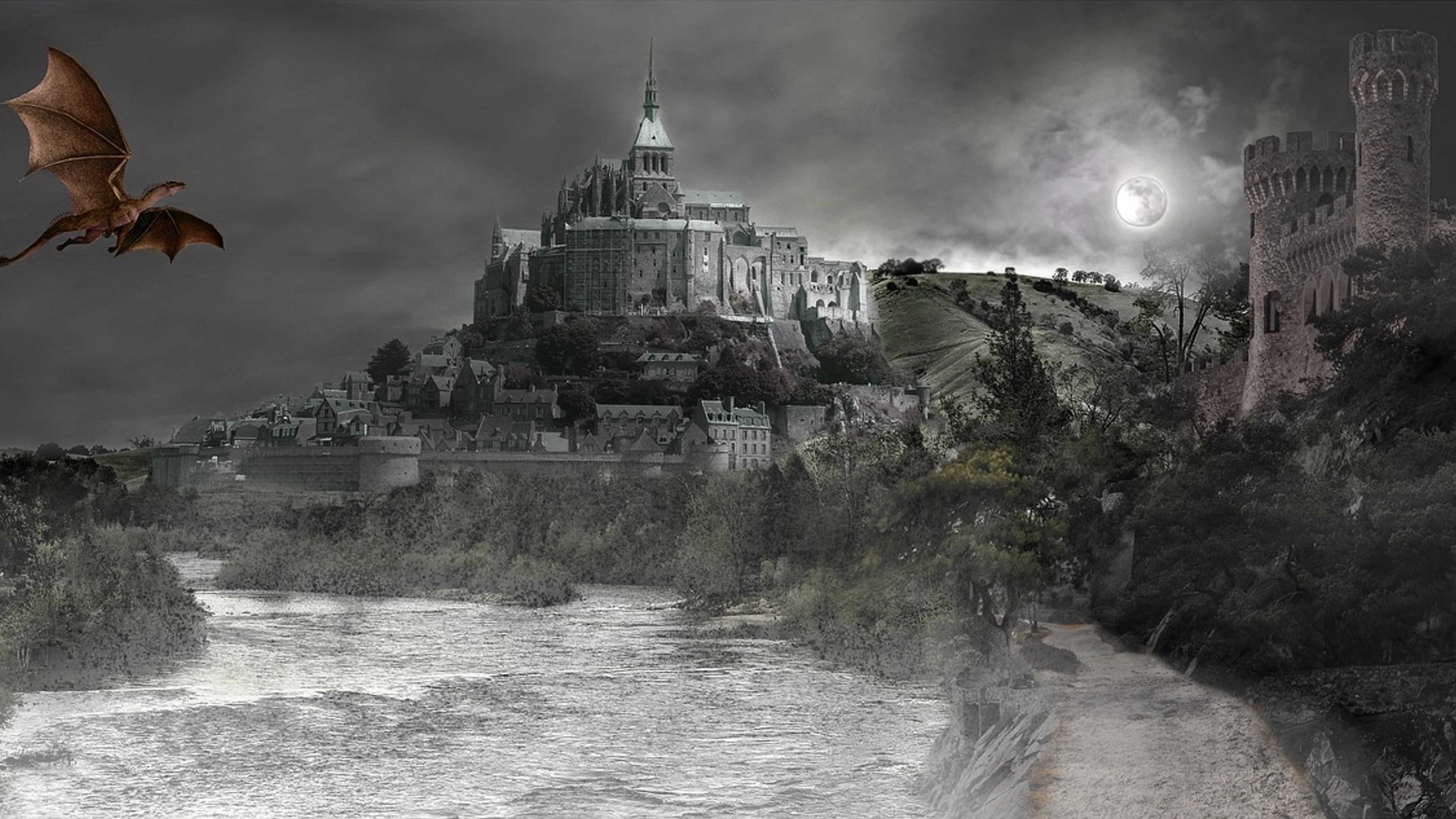 Fantasy composite dragon - free 4K Ultra HD dark wallpaper for desktop