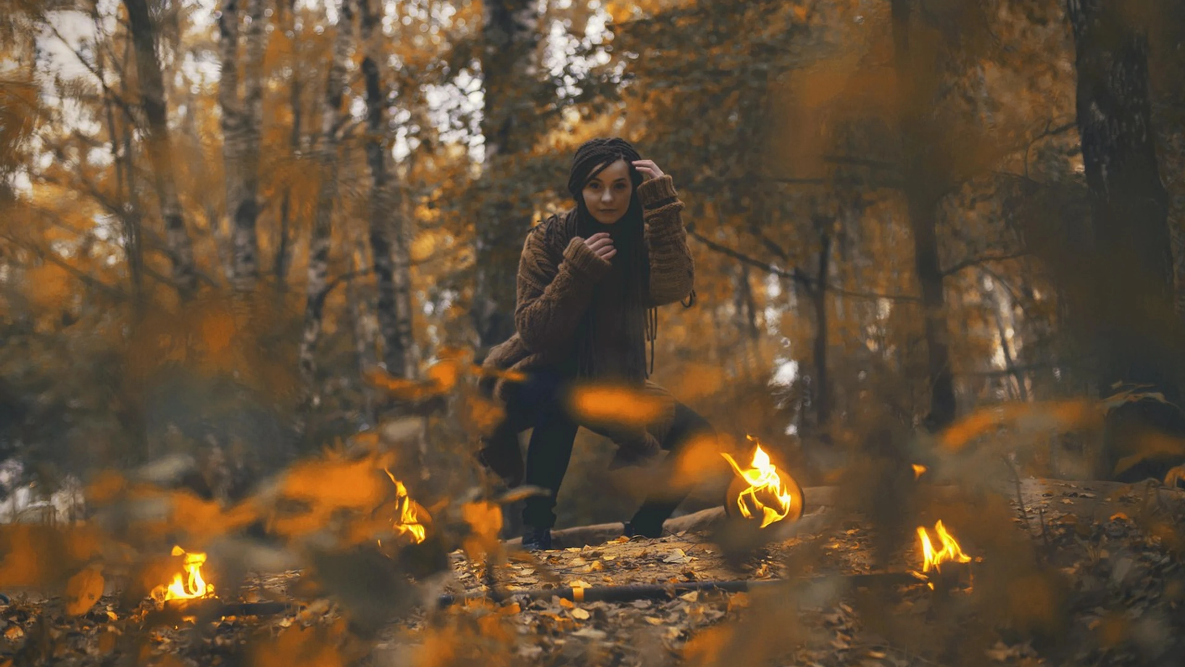 Fire autumn shaman - free 4K Ultra HD dark wallpaper for desktop