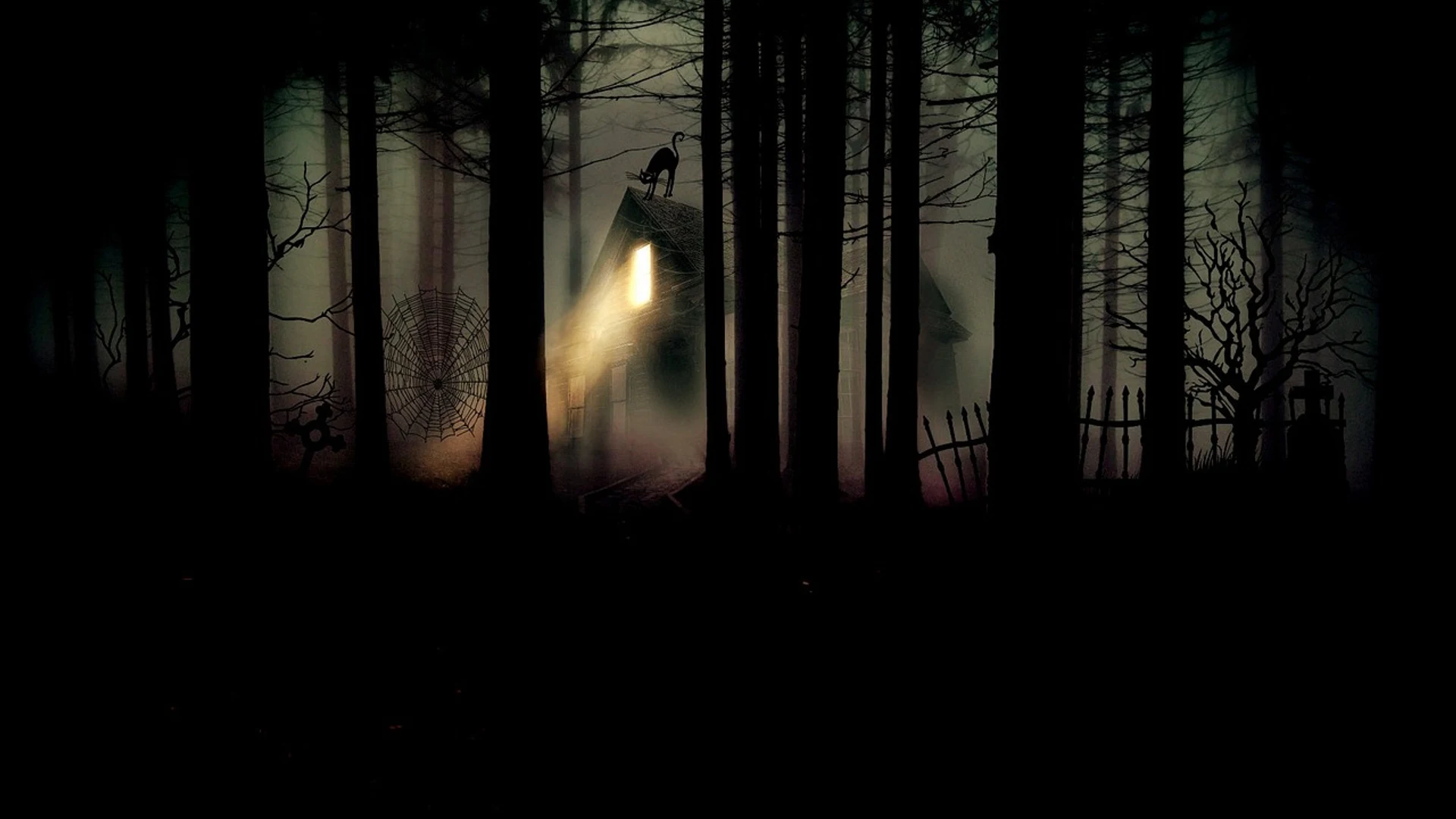 Forest witch's house cemetery - free hd dark wallpaper for desktop