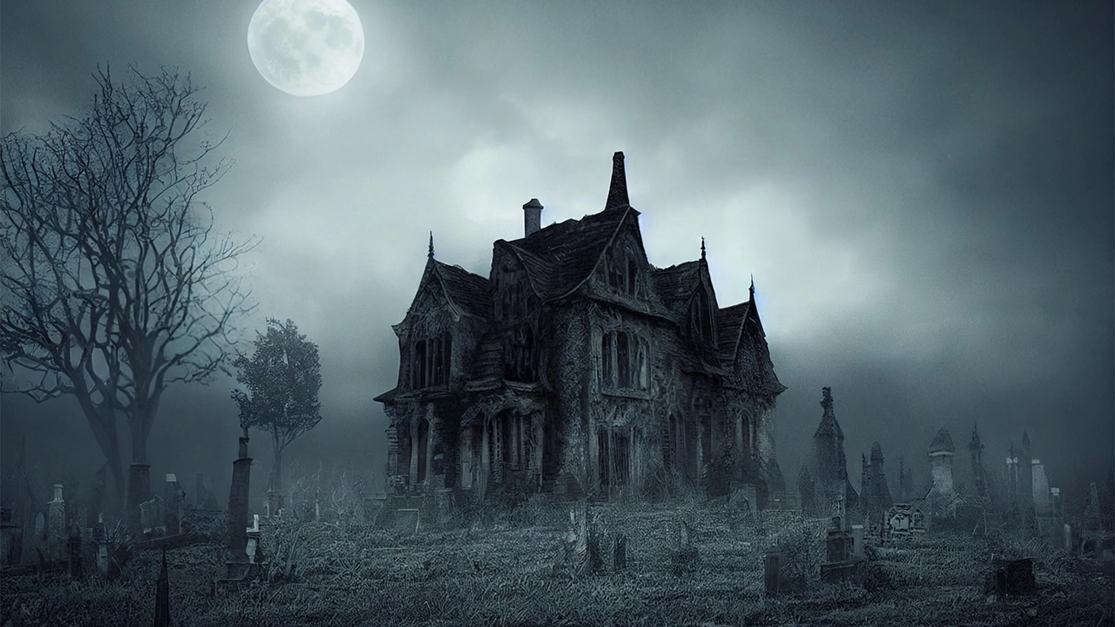Haunted house halloween graveyard - free 4K Ultra HD dark wallpaper for desktop